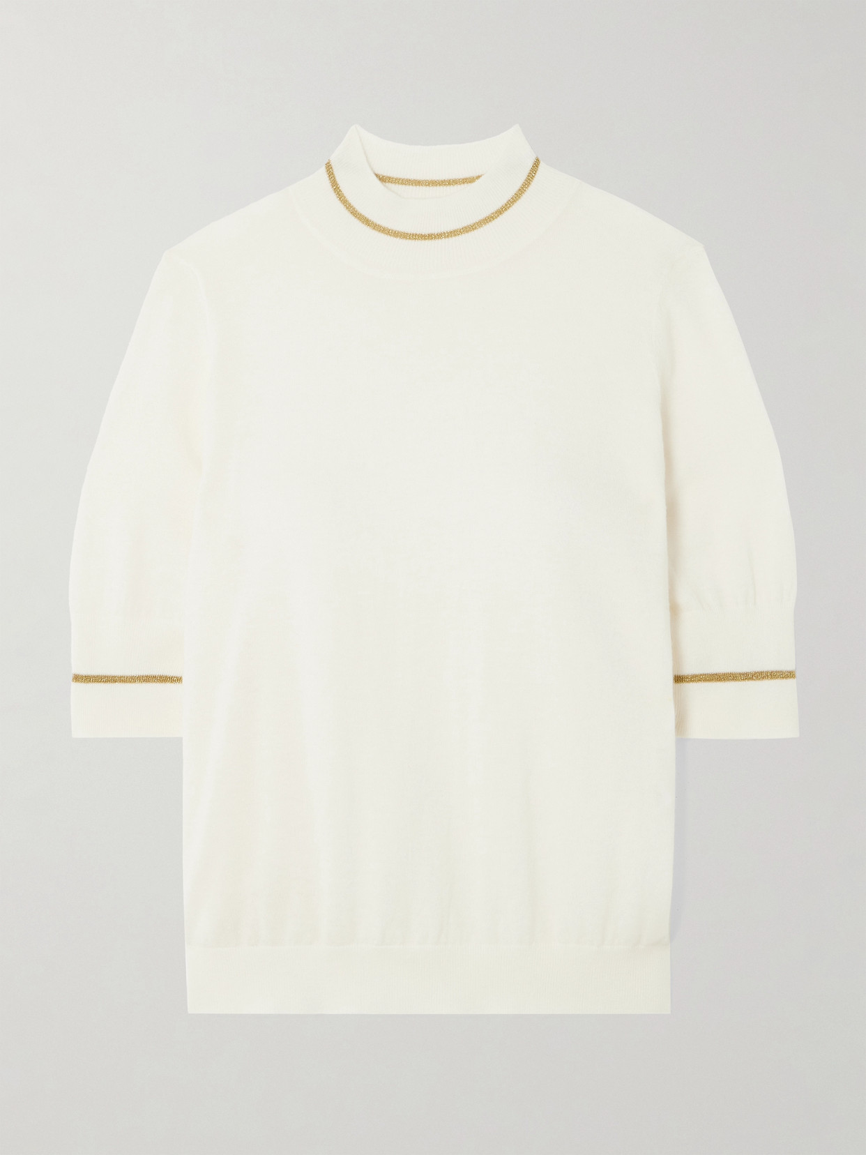 Eres Décembre Metallic-trimmed Cashmere Sweater In Cream