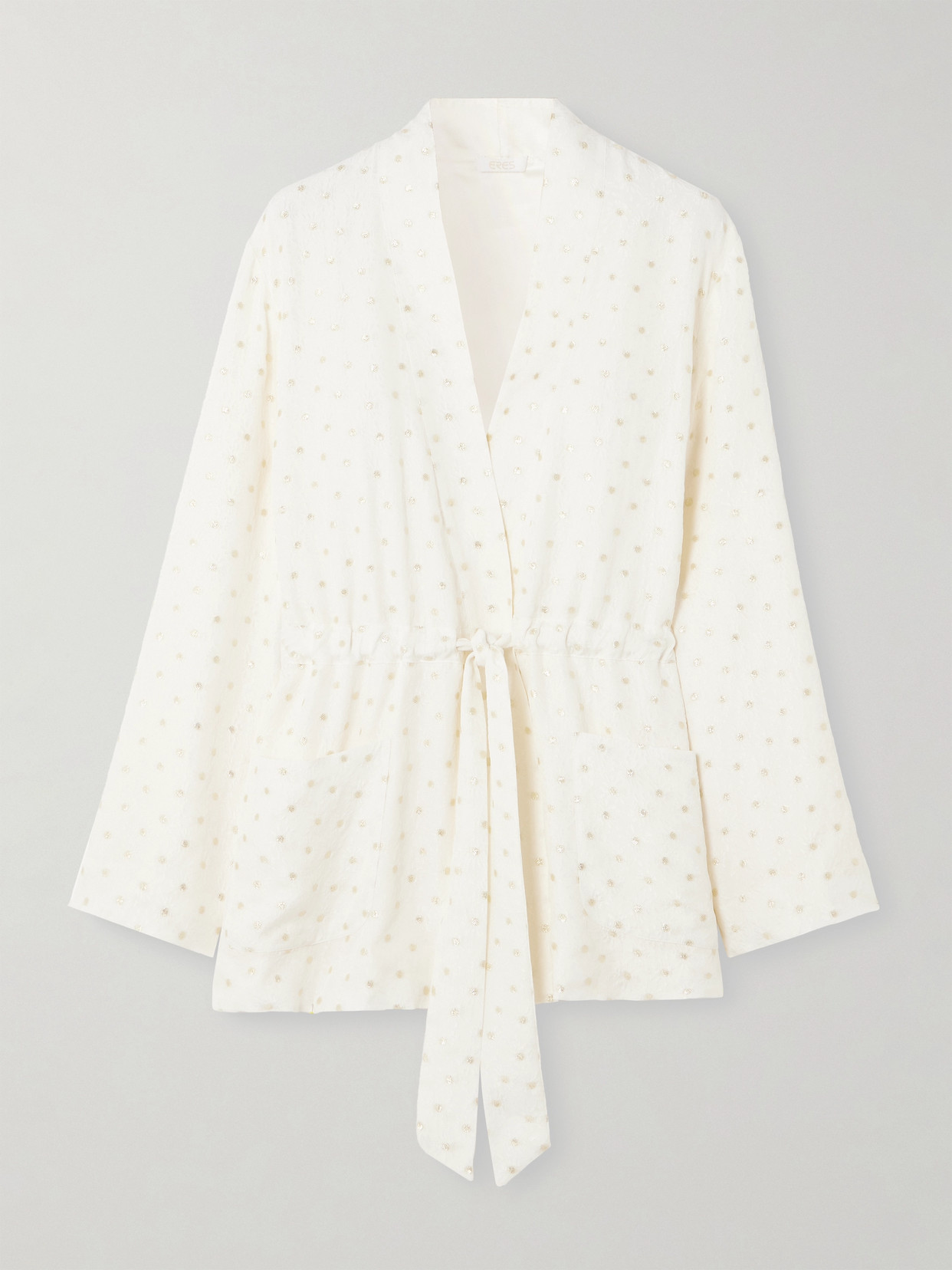 Eres Belted Embroidered Metallic Silk-blend Jacquard Robe In Cream