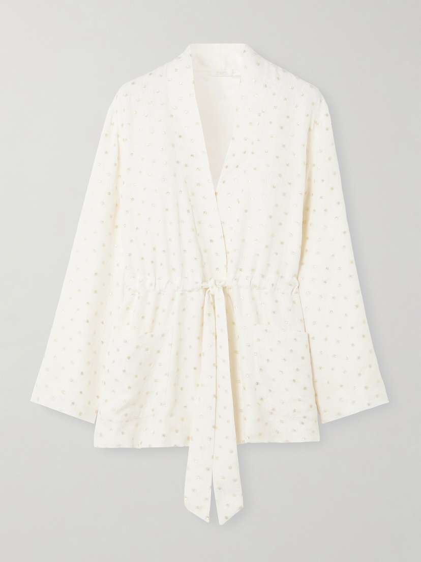 Eres Petillant Belted Embroidered Metallic Silk-blend Jacquard Robe