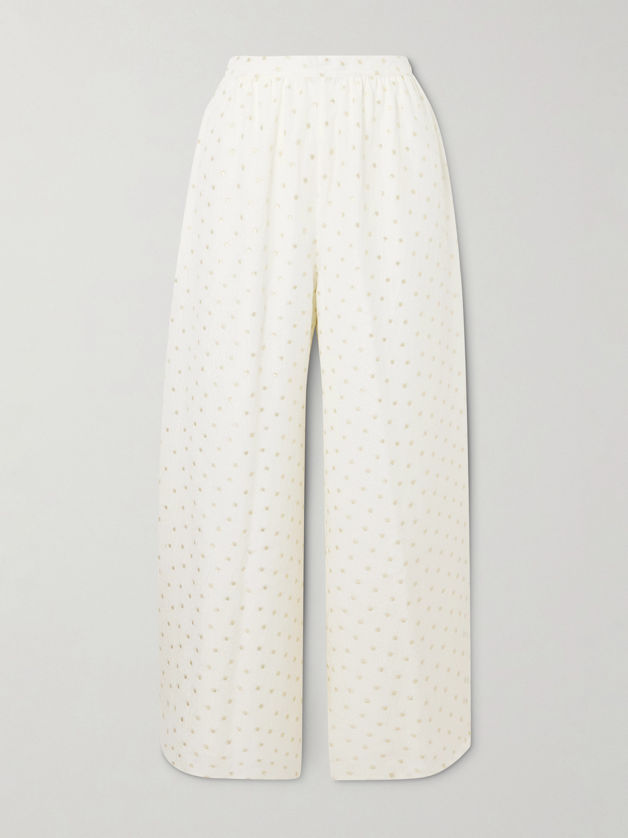 Eres Embroidered Metallic Silk-blend Jacquard Wide-leg Pants In Cream