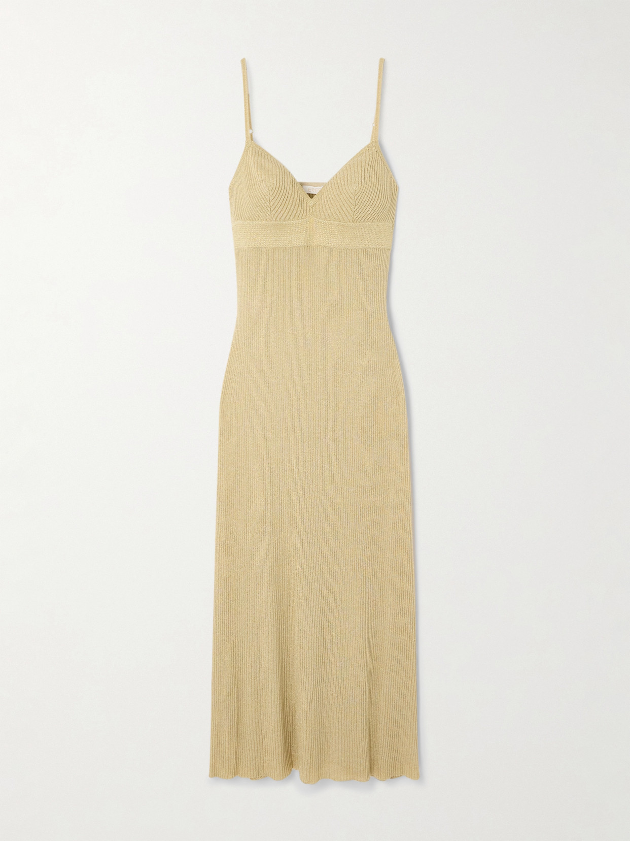 Eres Metallic Ribbed-knit Midi Dress In Gold