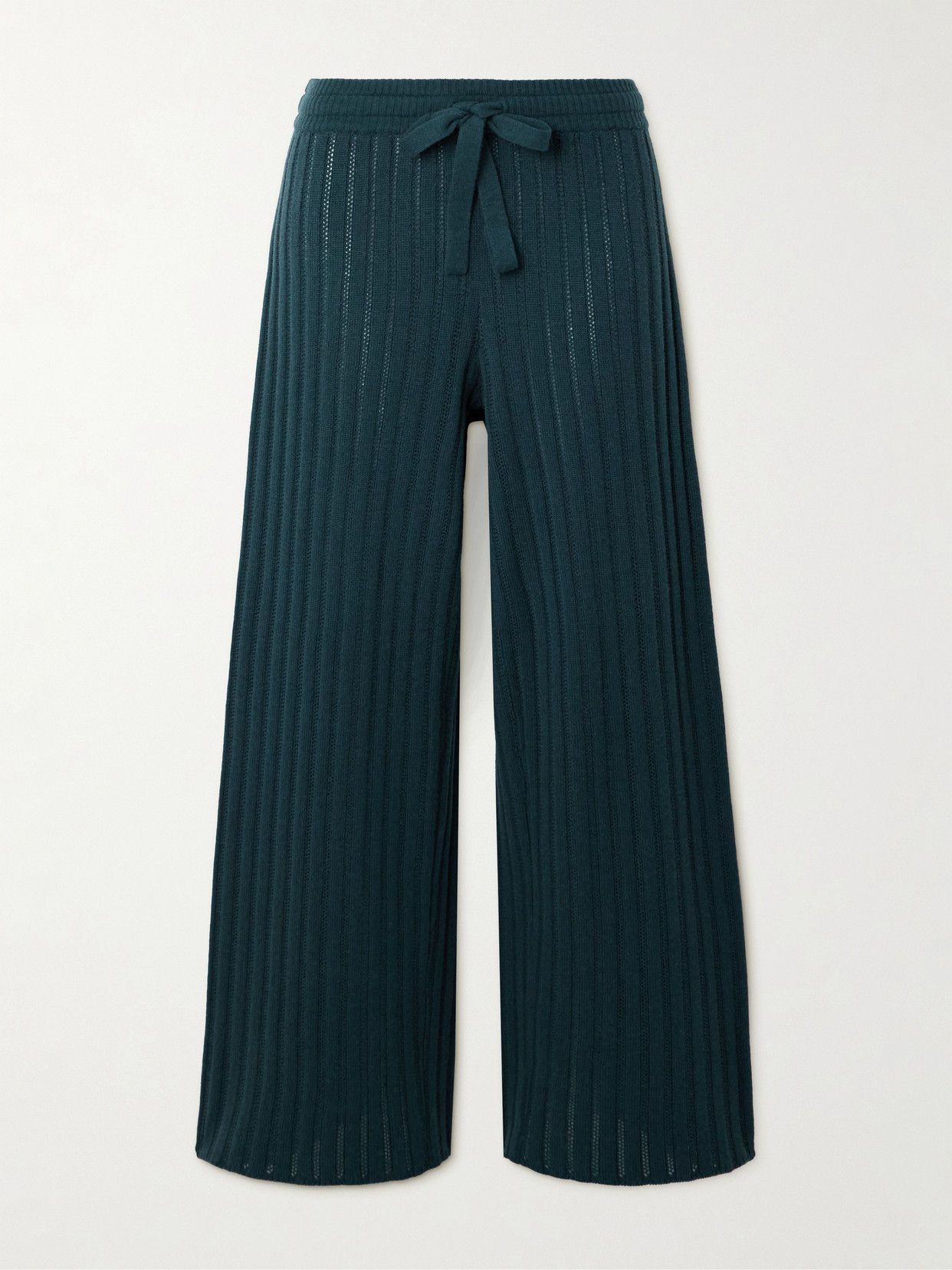 Eres Luxe Somptueux Ribbed And Pointelle-knit Wool And Cashmere-blend Wide-leg Track Pants In Blue