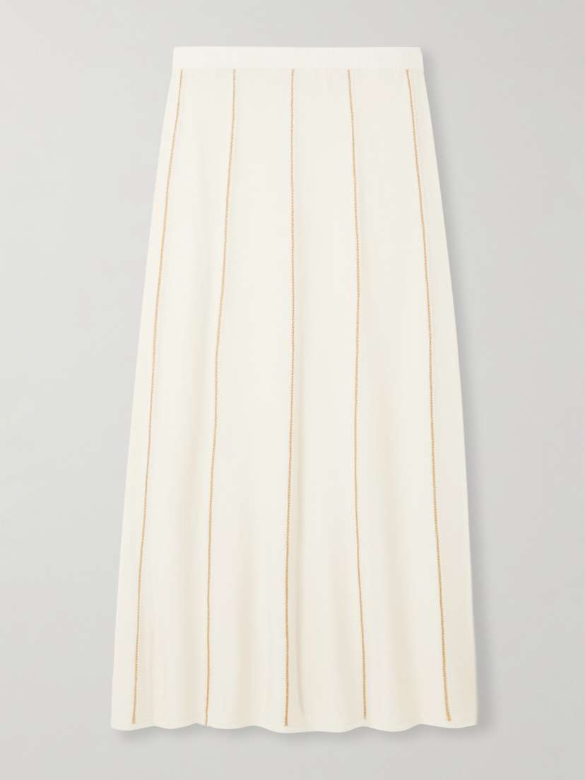 Eres Merry Metallic Striped Wool And Cashmere-blend Maxi Skirt