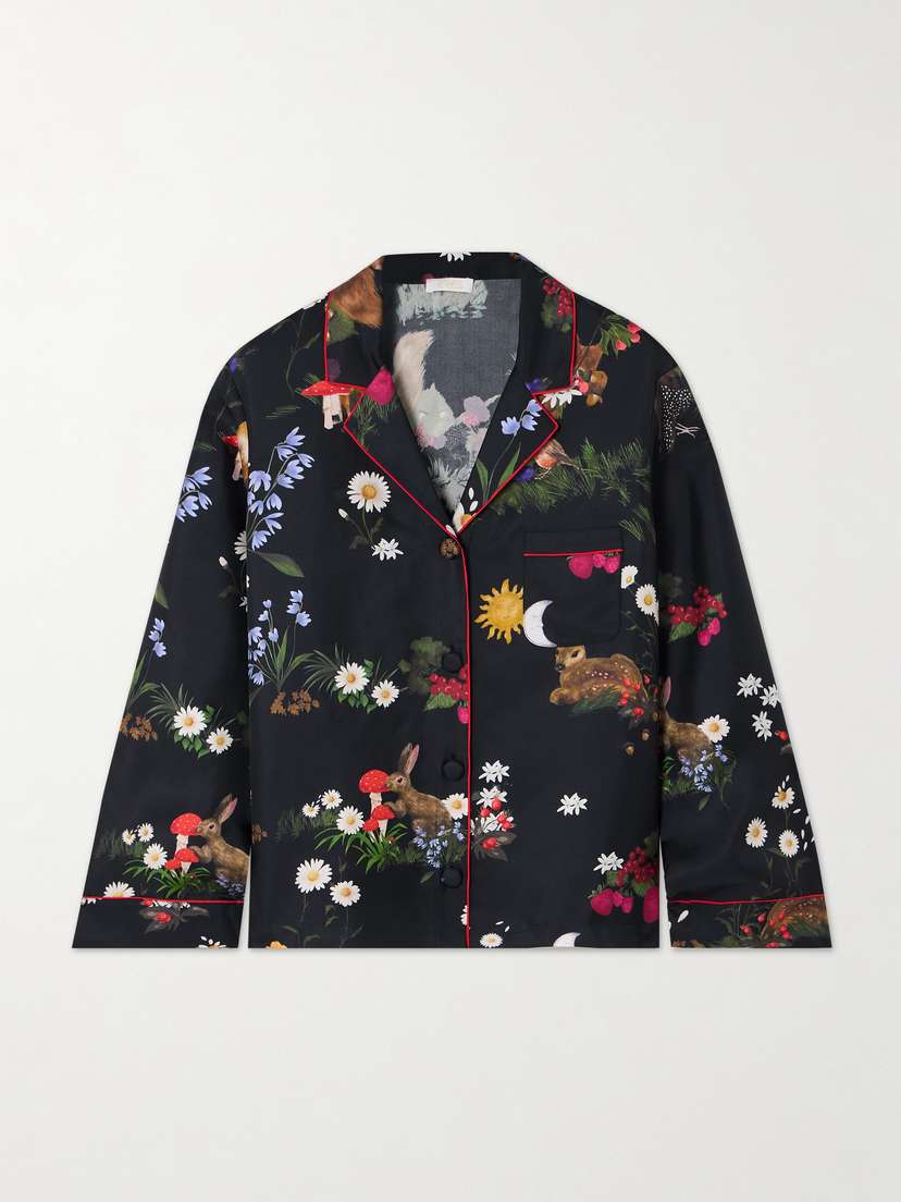 Eres Fee Piped Printed Silk Pajama Shirt