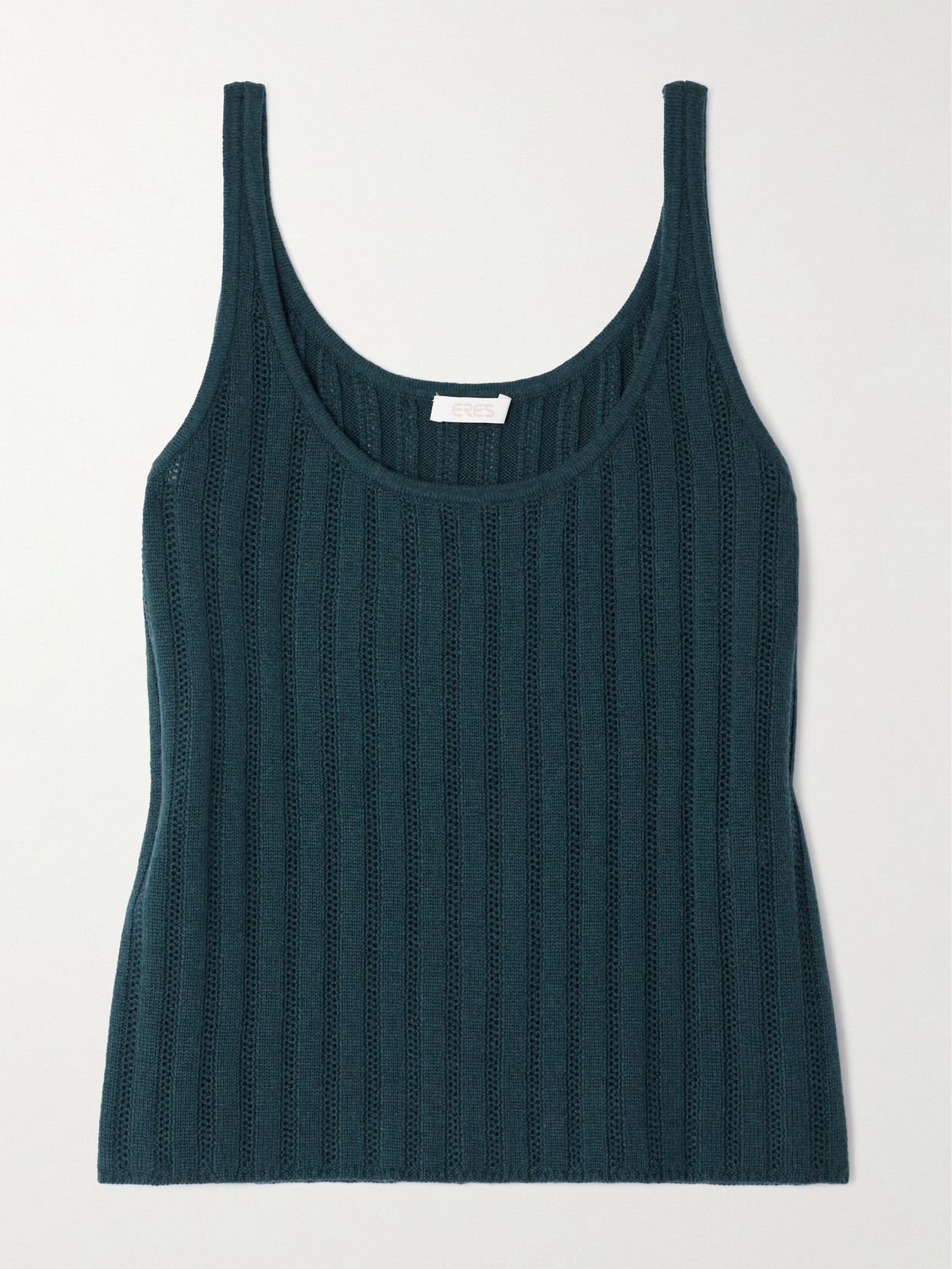 Eres Luxe Palace Ribbed And Pointelle-knit Wool And Cashmere-blend Tank In Blue