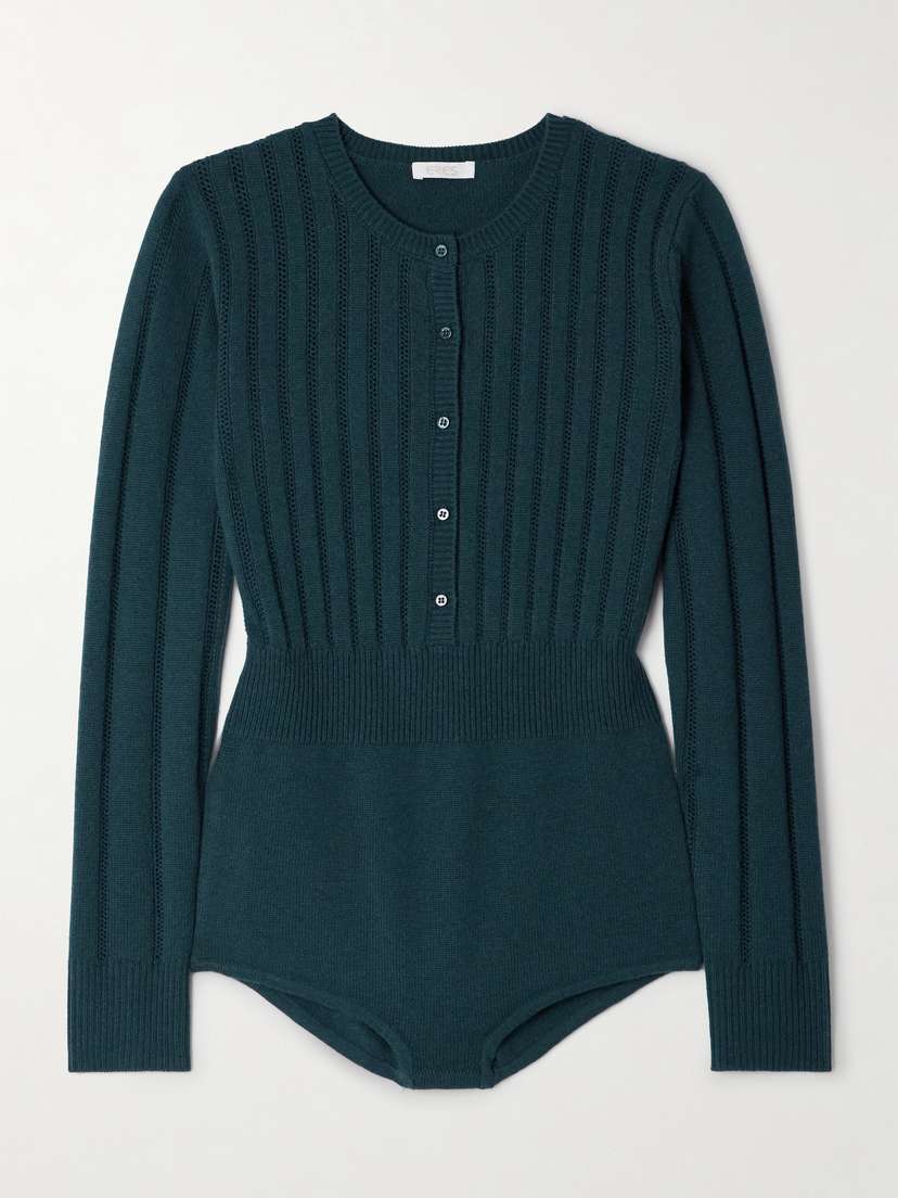 Eres Luxe Tralala Ribbed And Pointelle-knit Wool And Cashmere-blend Bodysuit