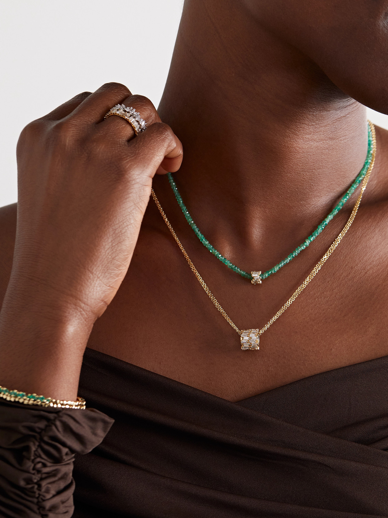 Suzanne Kalan Infinite 18-karat Gold, Emerald And Diamond Necklace In Green