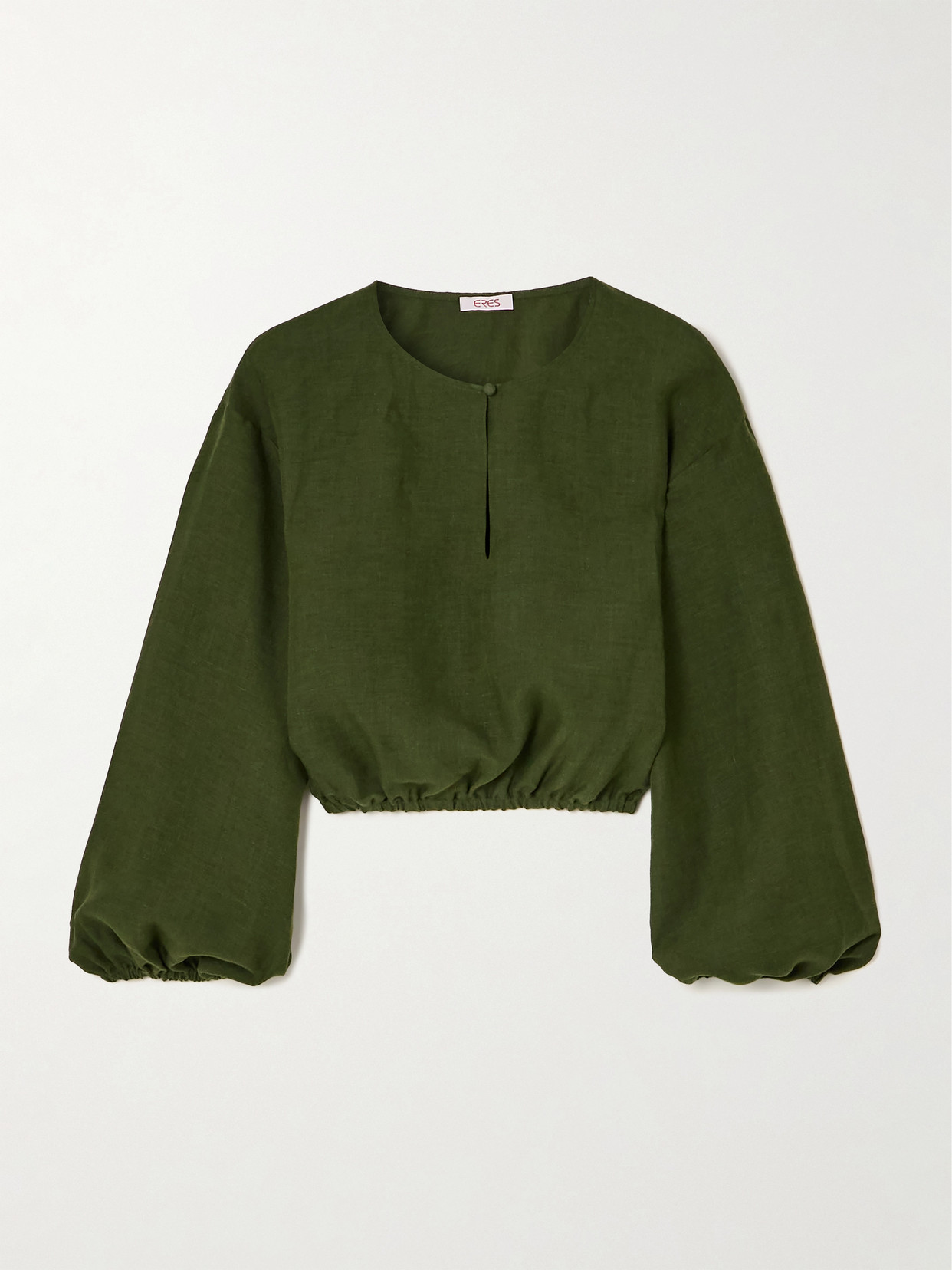 Eres L'intemporel Auguste Gathered Linen Top In Green