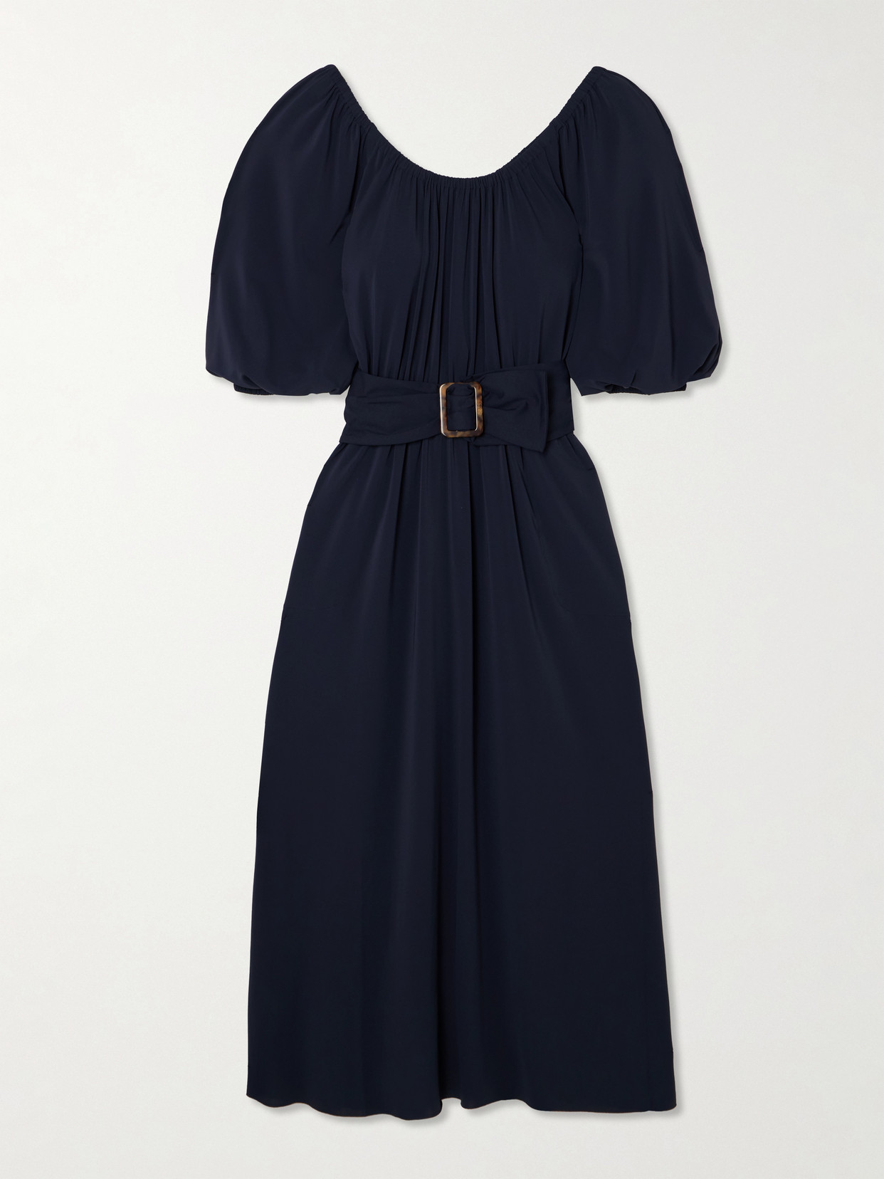 Eres Gabriela Belted Gathered Stretch-jersey Midi Dress In Blue