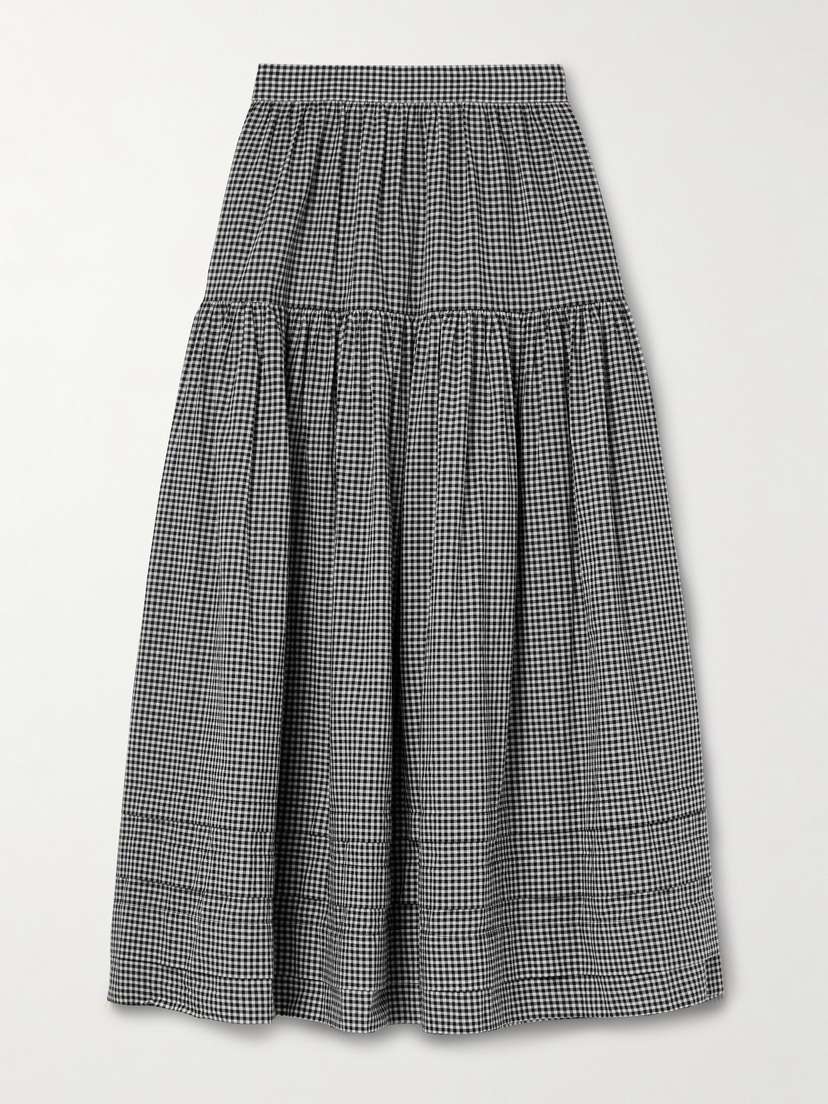 DÔEN Sebastiane Tiered Gingham Cotton-voile Midi Skirt
