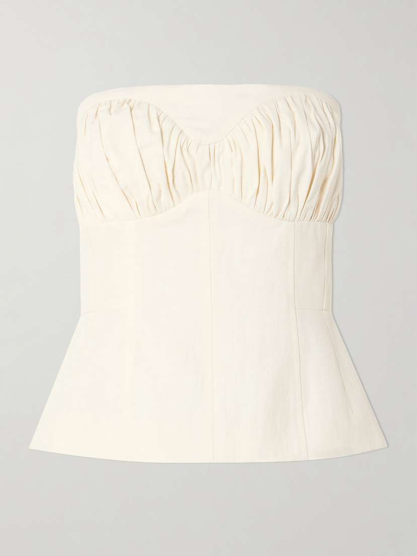 Tove Ruby Gathered Linen-blend Twill Peplum Bustier Top