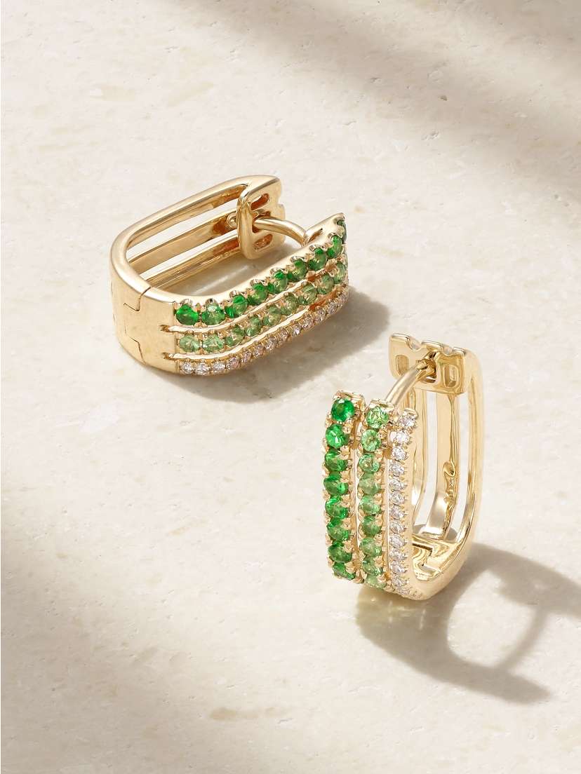 Roxanne First Triple 14-karat Gold, Garnet And Diamond Hoop Earrings