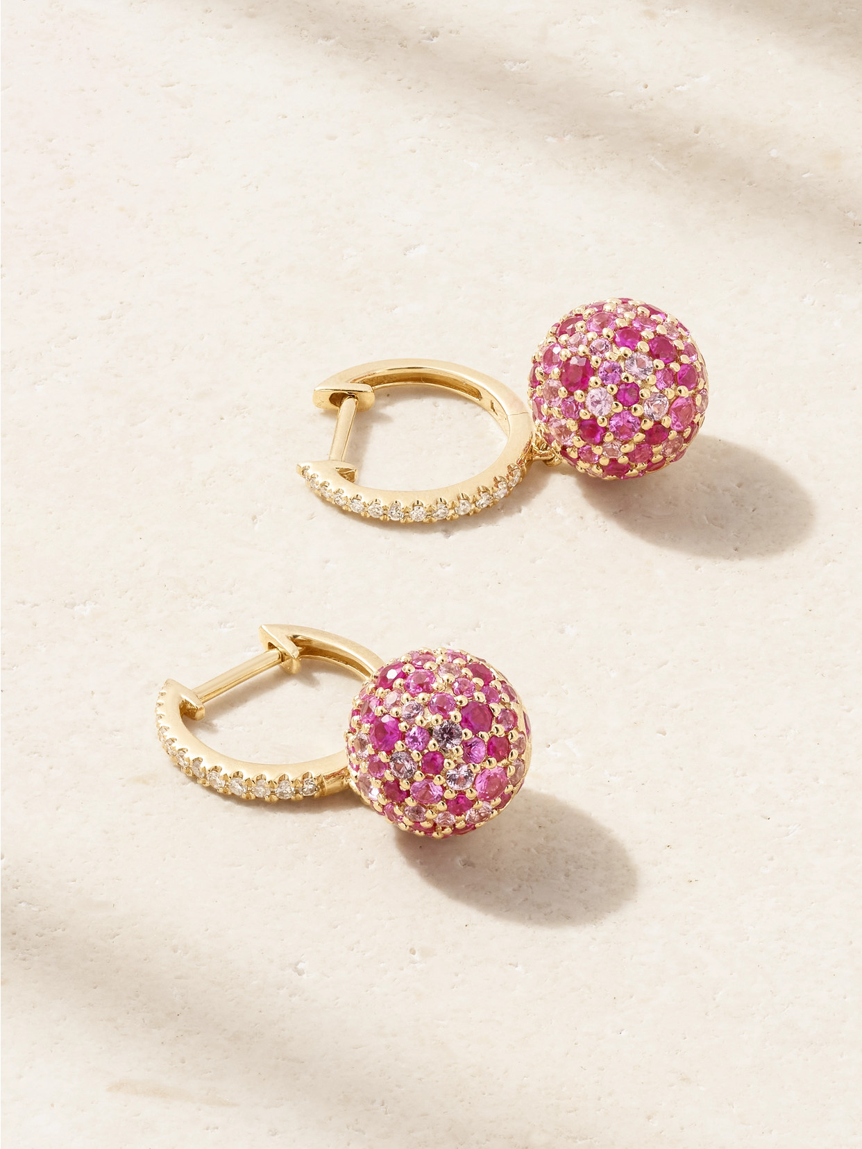 Roxanne First Bauble 14-karat Gold, Sapphire And Diamond Hoop Earrings In Pink