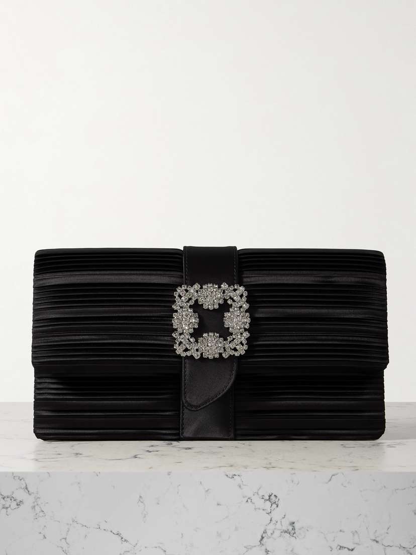 Manolo Blahnik Capri Crystal-embellished Pintucked Satin Clutch