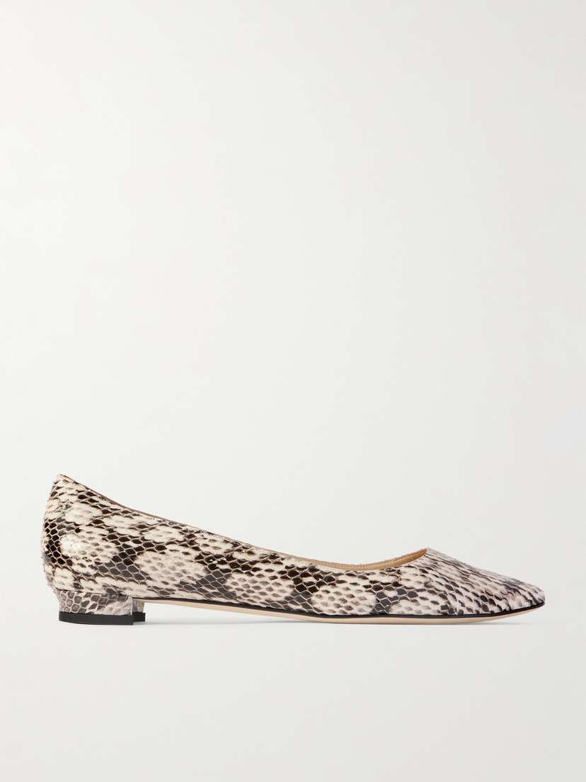Manolo Blahnik Bb 10 Snake-effect Leather Point-toe Flats