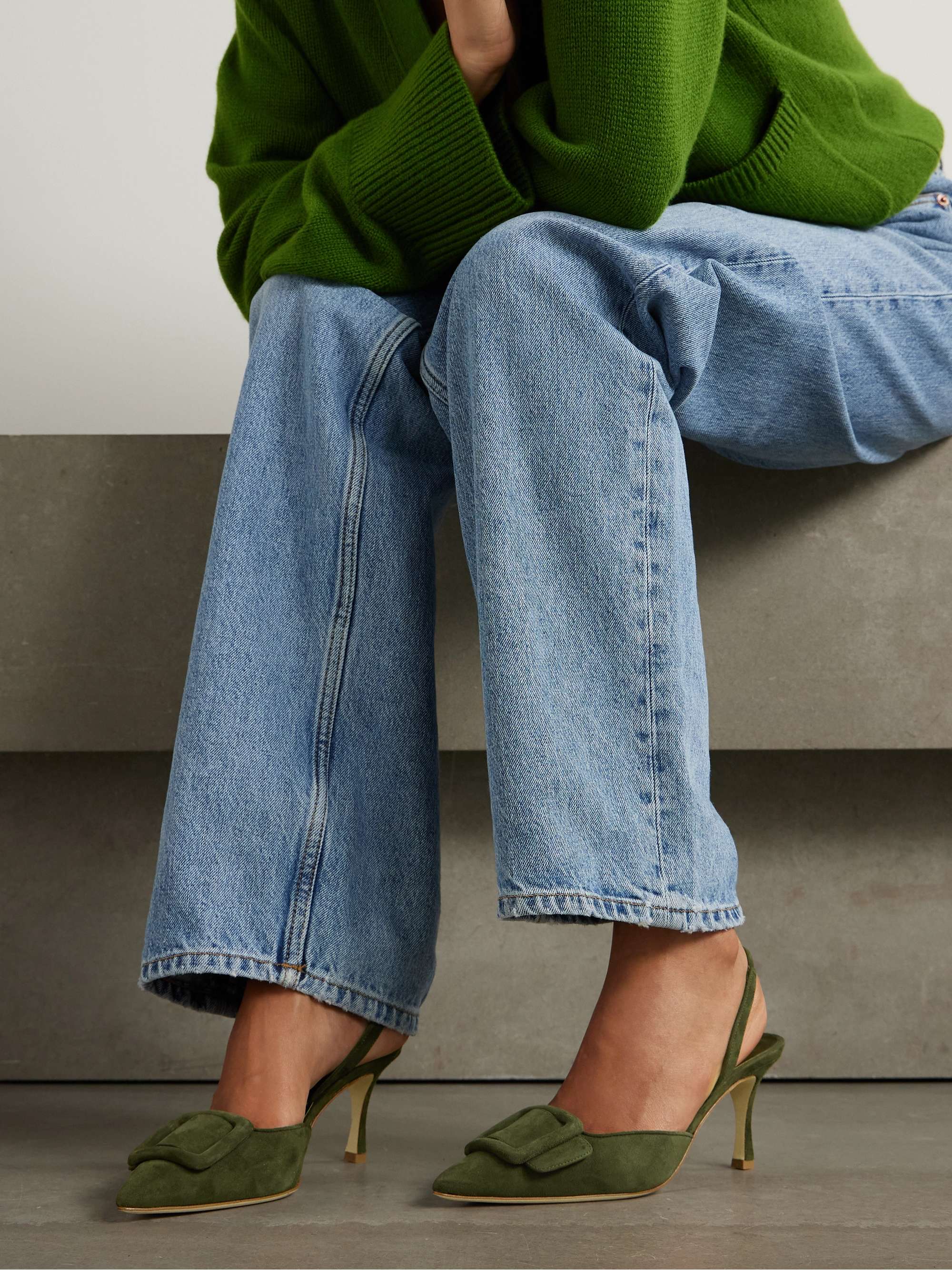MANOLO BLAHNIK Maysli 70 buckled suede slingback pumps | NET