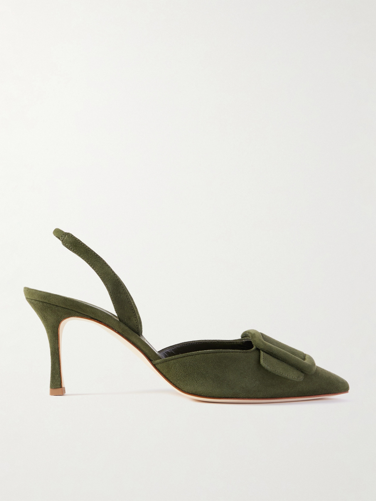 Manolo Blahnik Maysli 70 Buckled Suede Slingback Pumps In Green