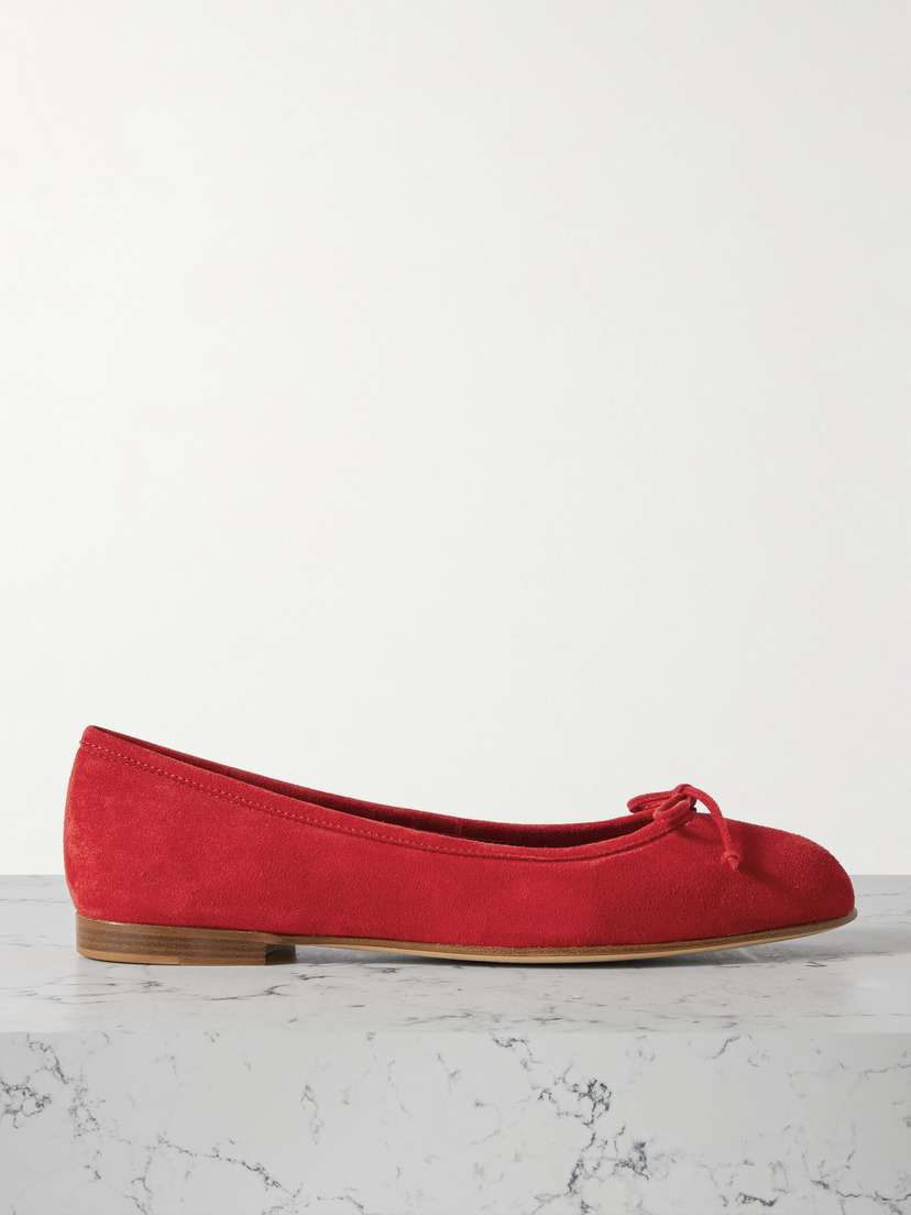 Manolo Blahnik Veralli Bow-detailed Suede Ballet Flats