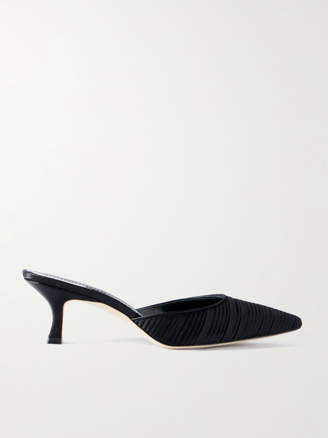 Manolo Blahnik Carolyne 50 Leather-trimmed Pleated Satin Mules In Black