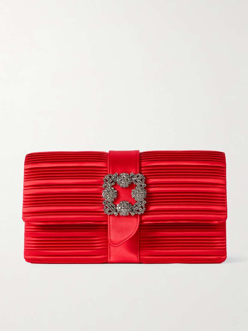 Manolo Blahnik Capri Crystal-embellished Pintucked Satin Clutch