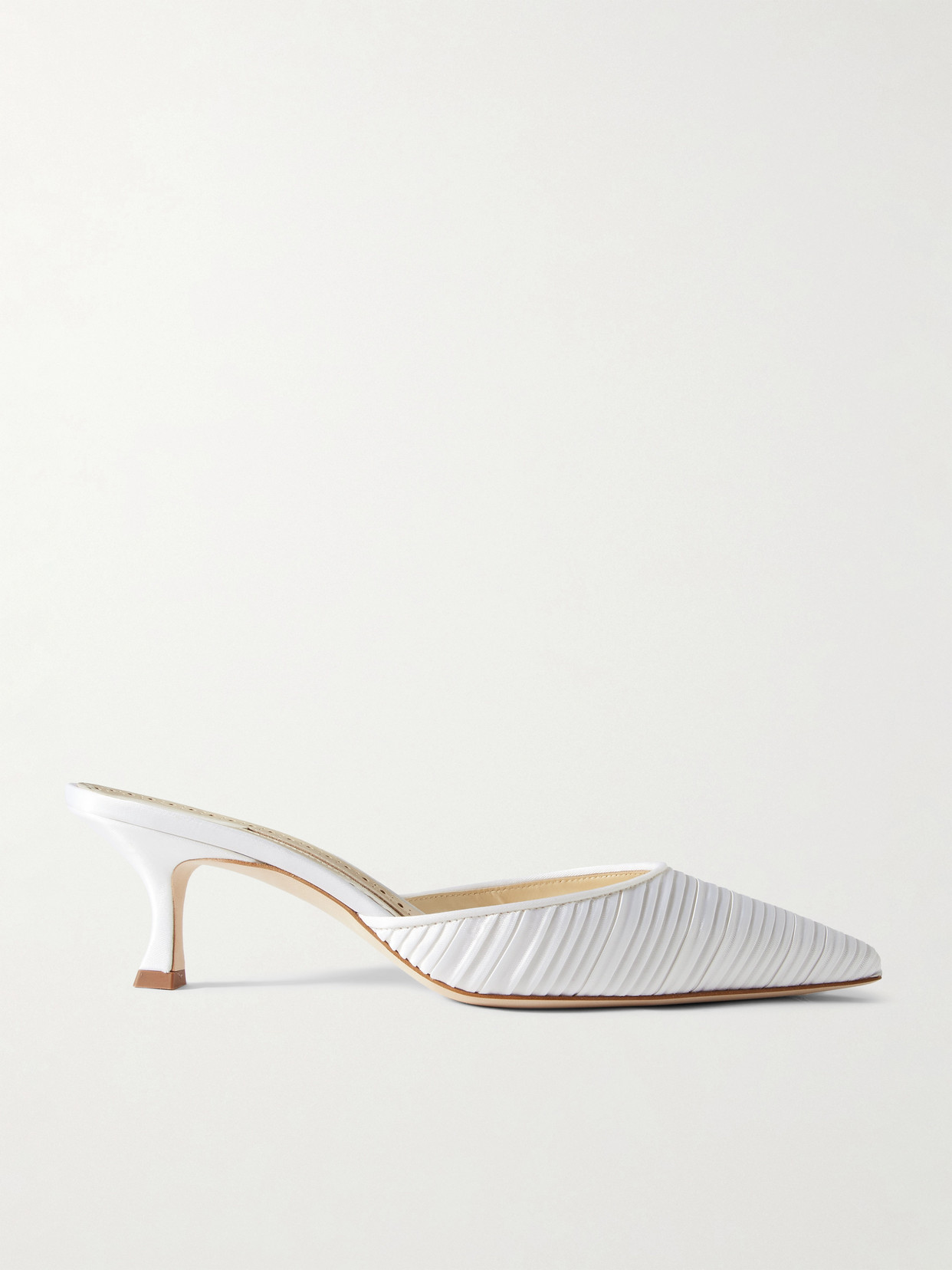 Manolo Blahnik Carolyne 50 Pleated Satin Mules In White