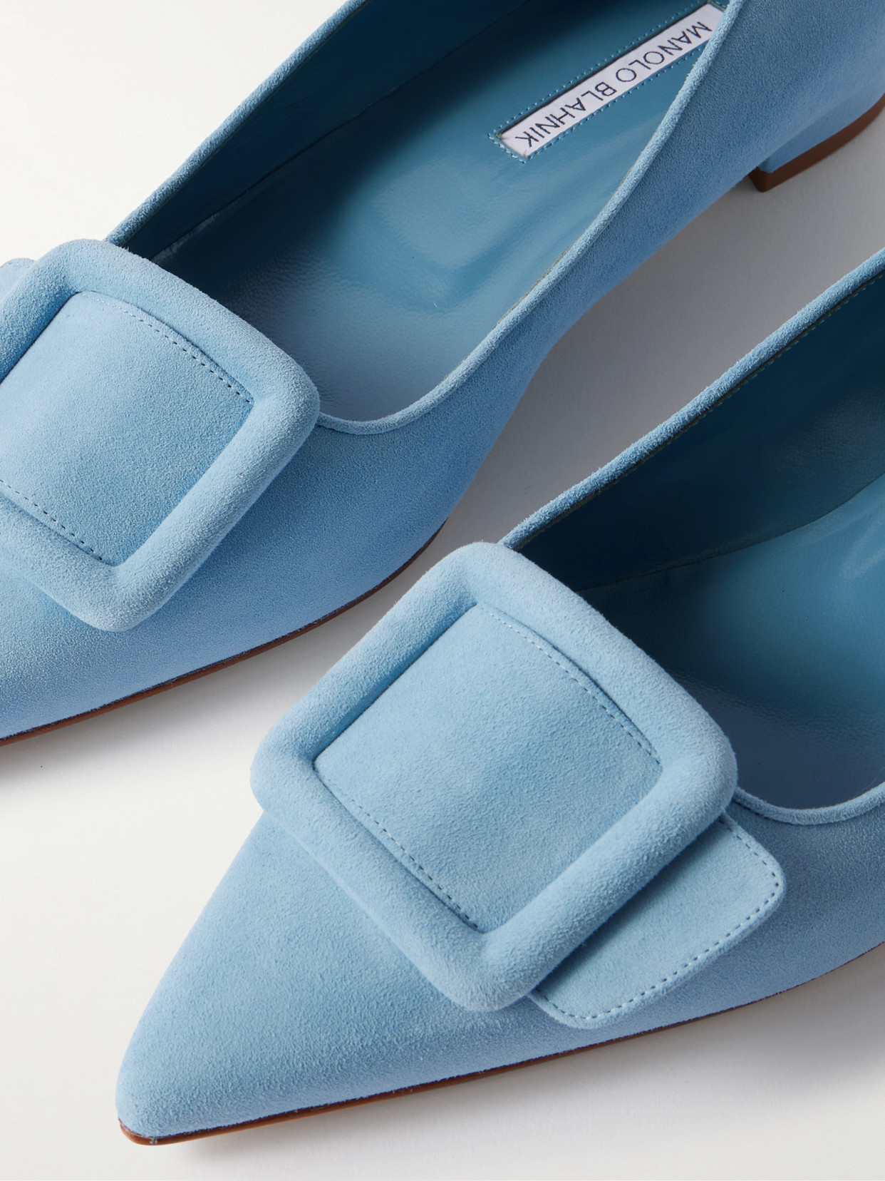 MANOLO BLAHNIK MAYSALE BUCKLED SUEDE POINT-TOE FLATS