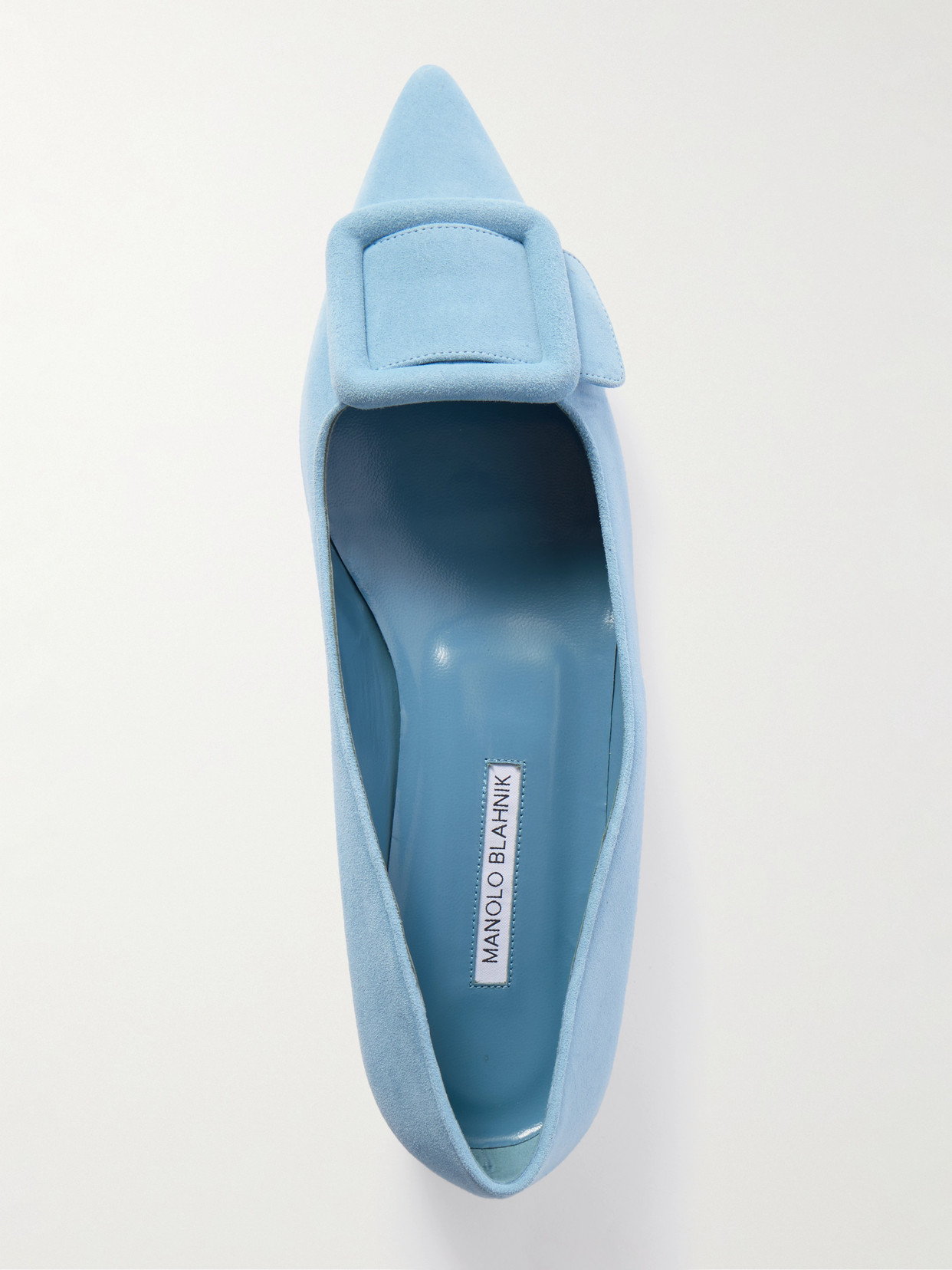 MANOLO BLAHNIK MAYSALE BUCKLED SUEDE POINT-TOE FLATS
