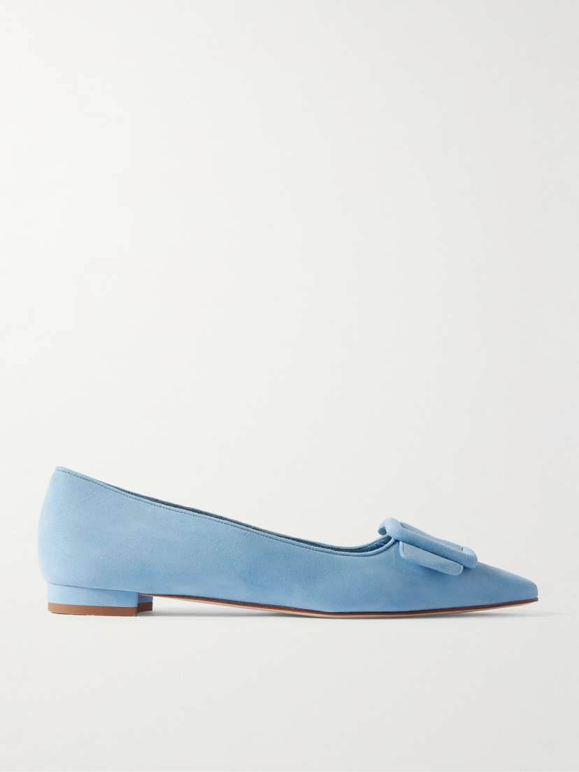 Manolo Blahnik Maysale Buckled Suede Point-toe Flats