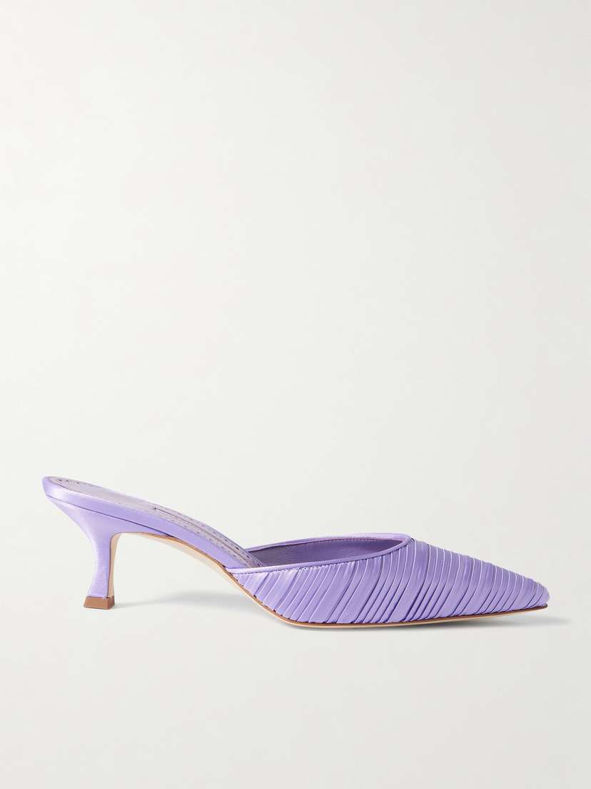 Manolo Blahnik Carolyne 50 Pleated Leather-trimmed Satin Mules