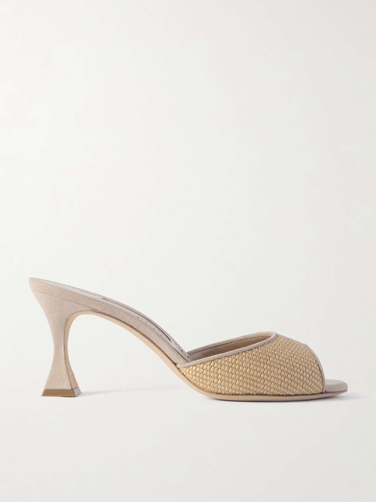 Manolo Blahnik Jadara 70 Suede-trimmed Raffia Mules In Neutrals