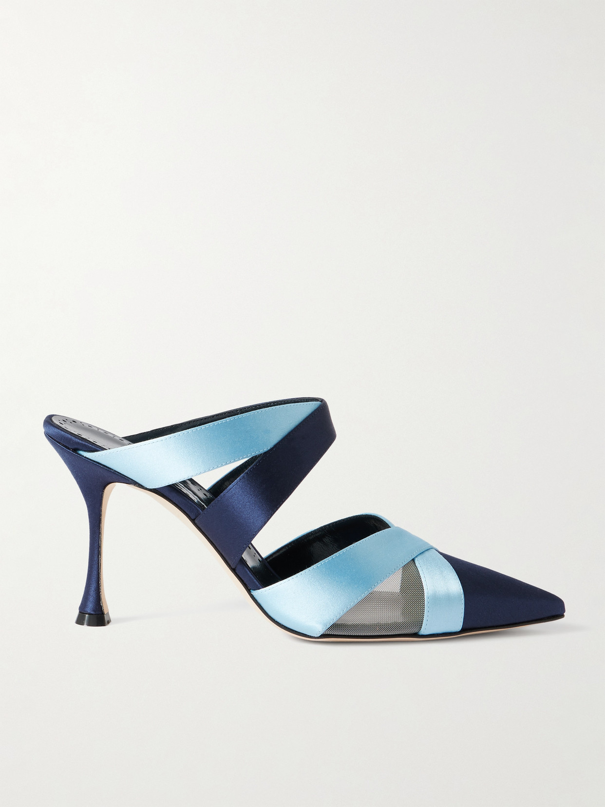 Manolo Blahnik Oyounak Gala Rial 90 Two-tone Satin Mules In Blue
