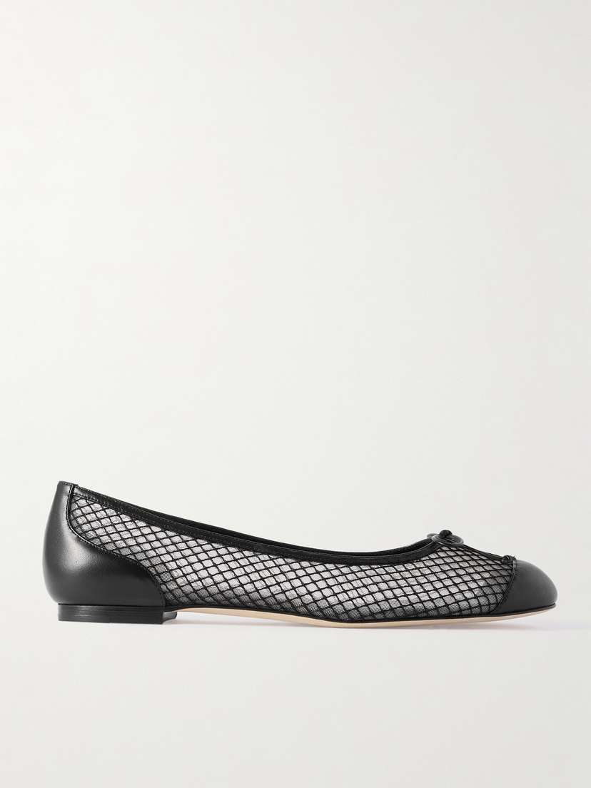 Manolo Blahnik Capbalme Leather-trimmed Mesh Ballet Flats
