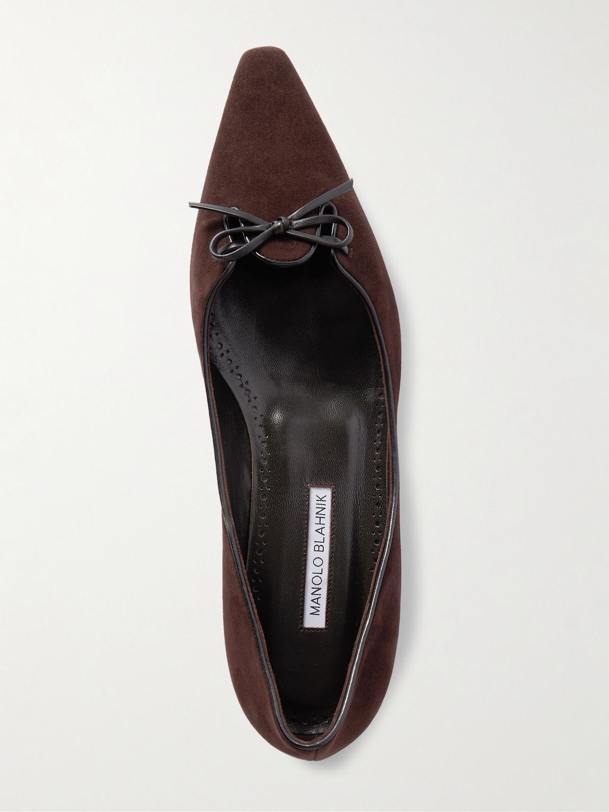 MANOLO BLAHNIK LEATHER-TRIMMED SUEDE POINT-TOE FLATS