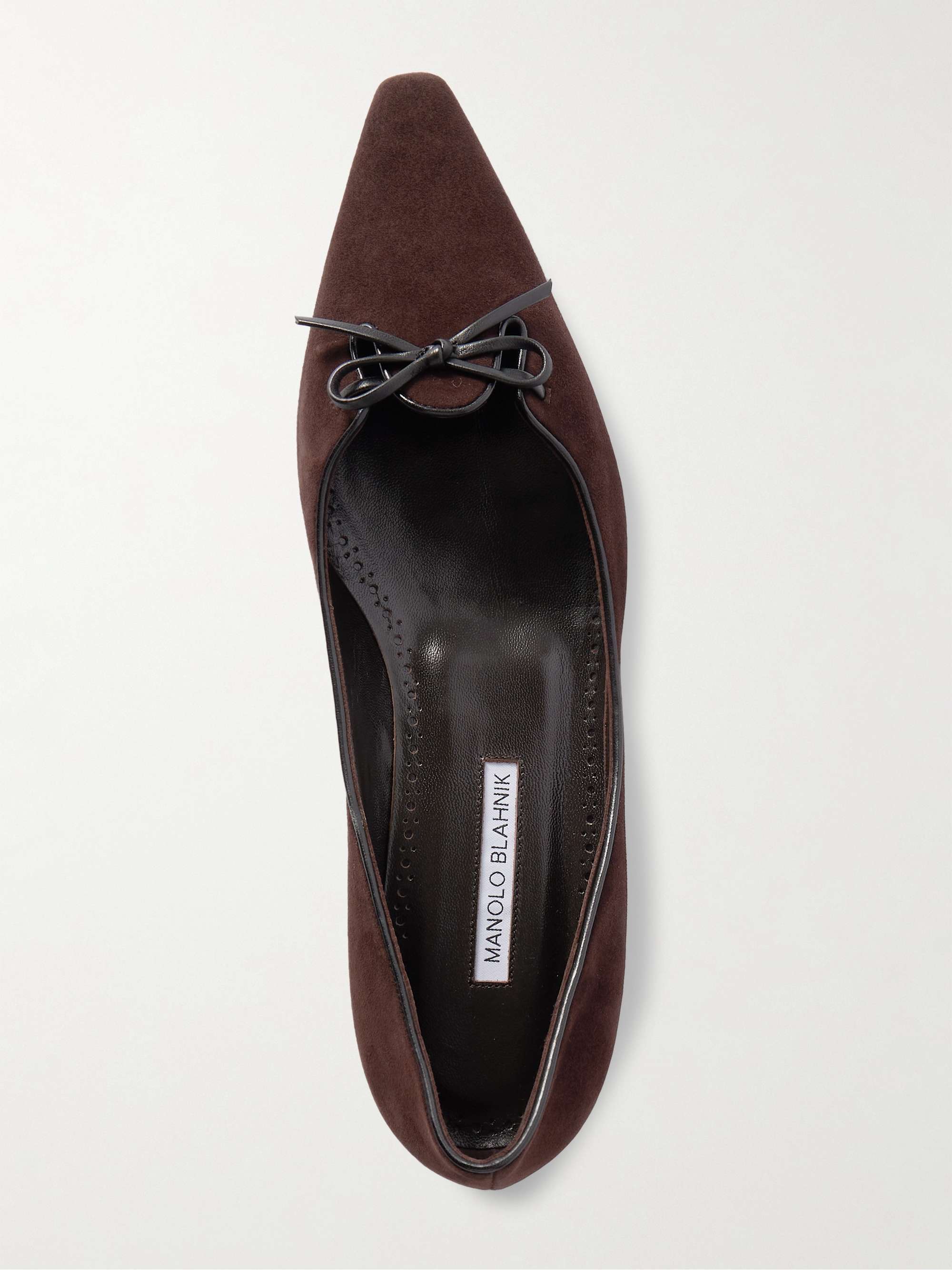 MANOLO BLAHNIK スエード ポインテッドトゥ フラットシューズ レザートリム | NET-A-PORTER