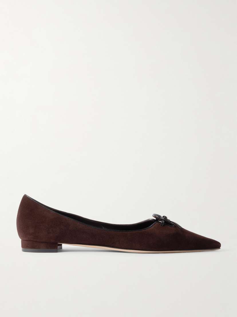Manolo Blahnik Leather-trimmed Suede Point-toe Flats