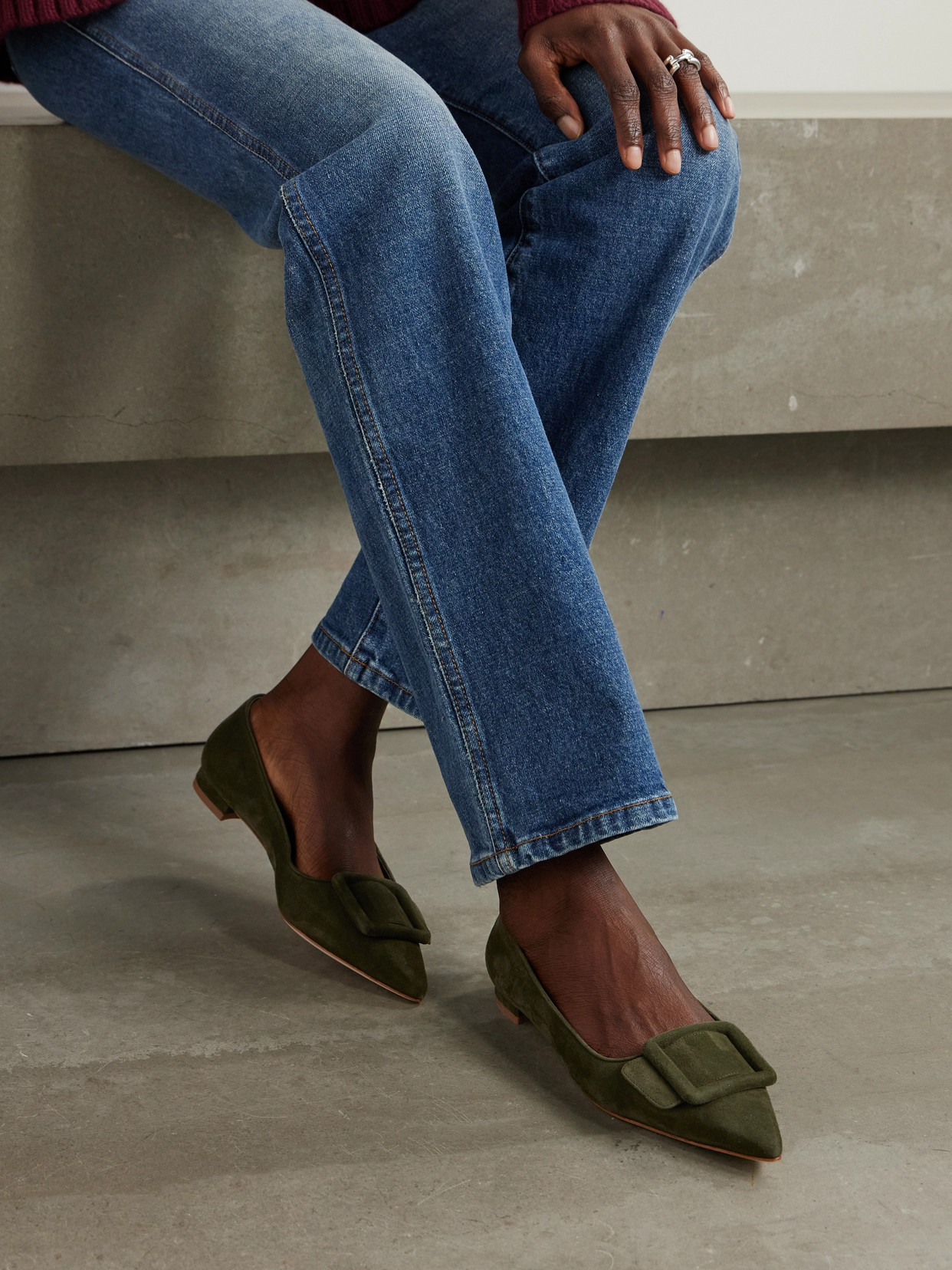 Maysale Buckled Suede Point-Toe Flats