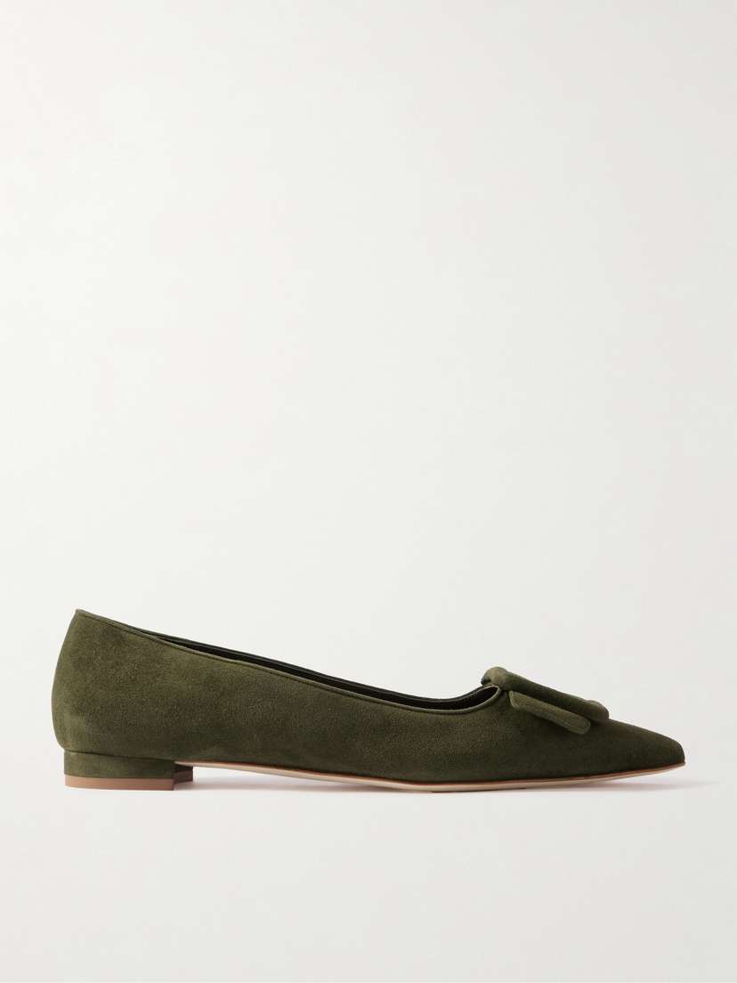 Manolo Blahnik Maysale Buckled Suede Point-toe Flats