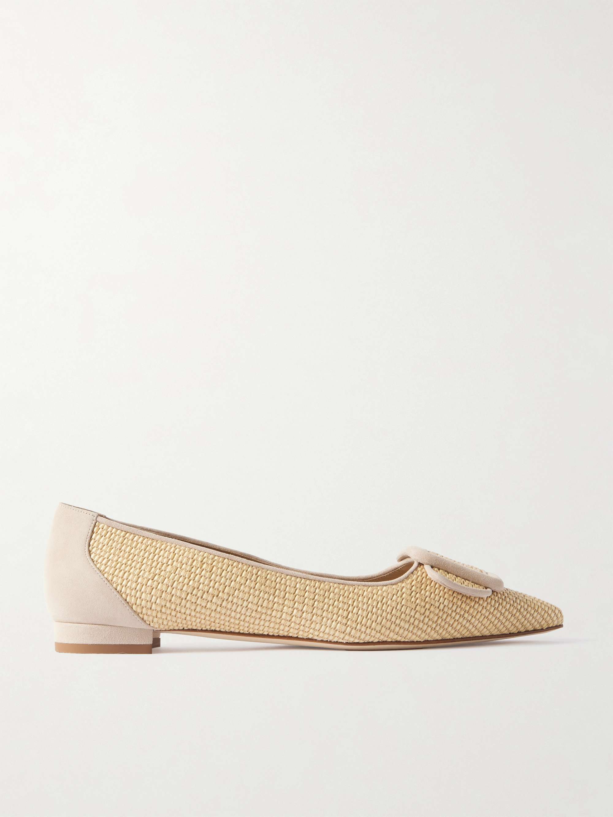 MANOLO BLAHNIK Maysale suede-trimmed raffia point-toe flats MANOLO BLAHNIK Maysale suede-trimmed raffia point-toe flats