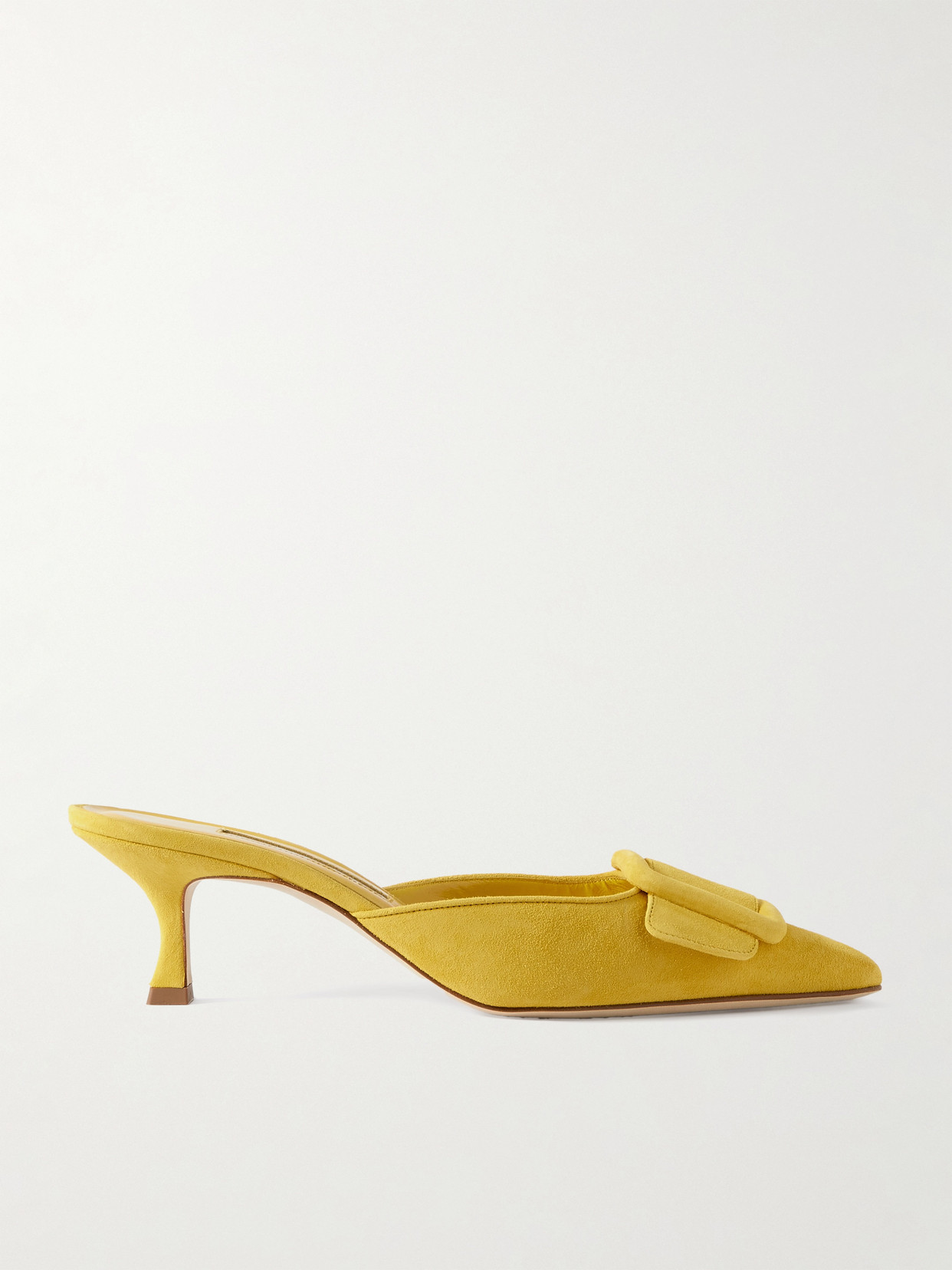 Manolo Blahnik Maysale 50 Buckled Suede Mules In Yellow