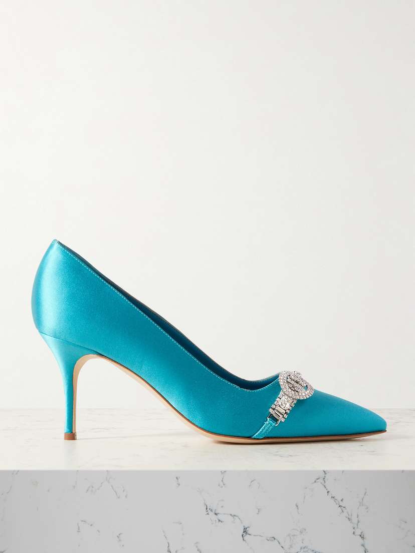 Manolo Blahnik Asapump 70 Crystal-embellished Satin Point-toe Pumps