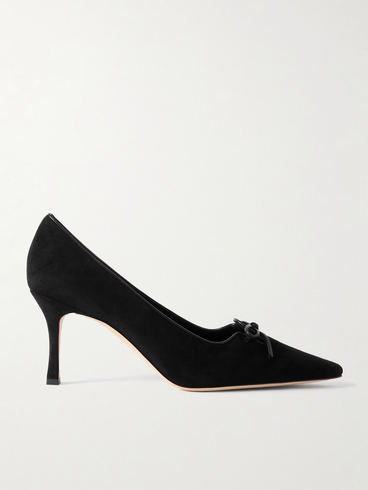 Manolo Blahnik Zaman 70 Leather-trimmed Suede Pointed-toe Pumps In Black