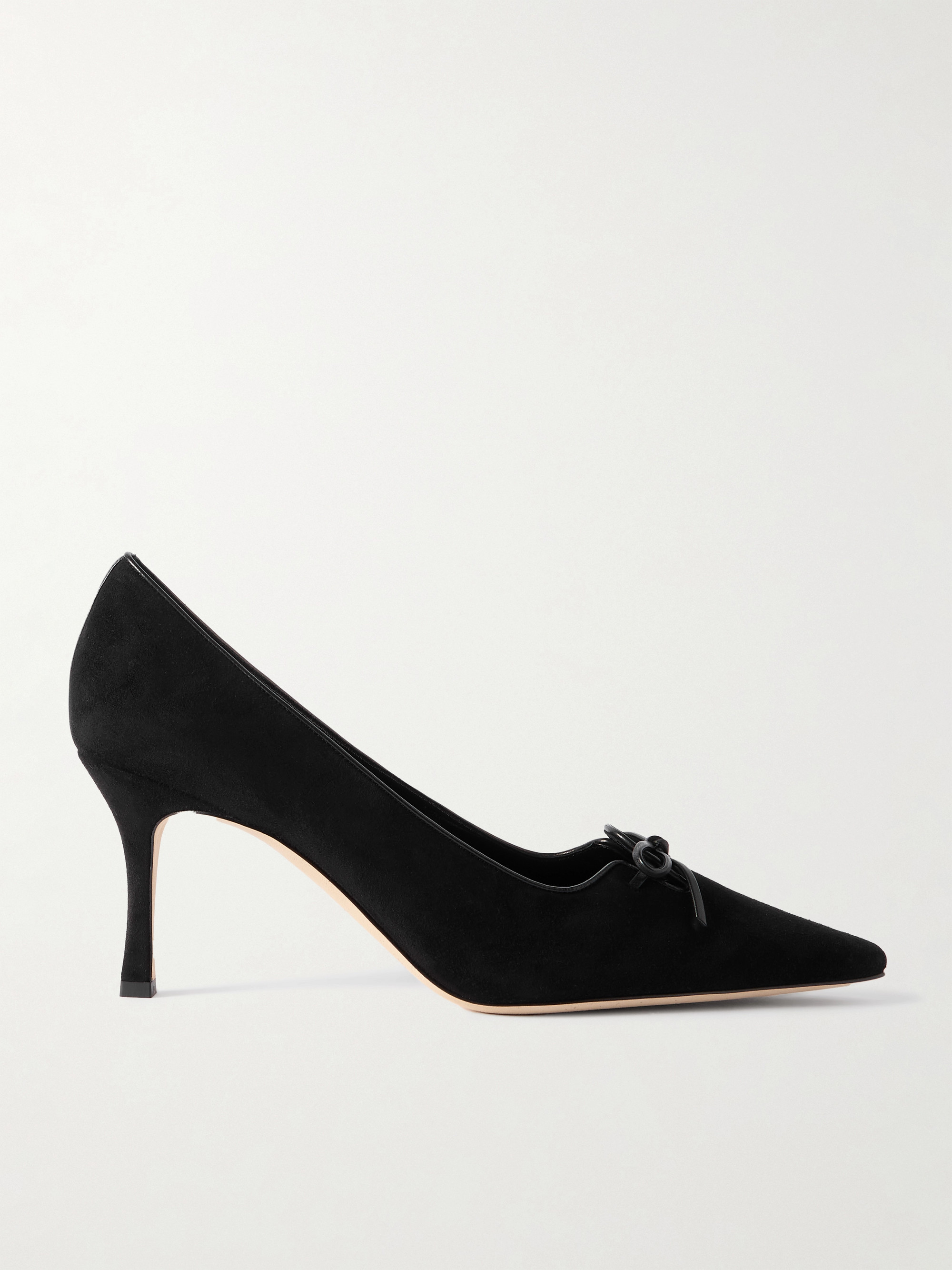 MANOLO BLAHNIK - Zaman 70 leather-trimmed suede pointed-toe pumps
