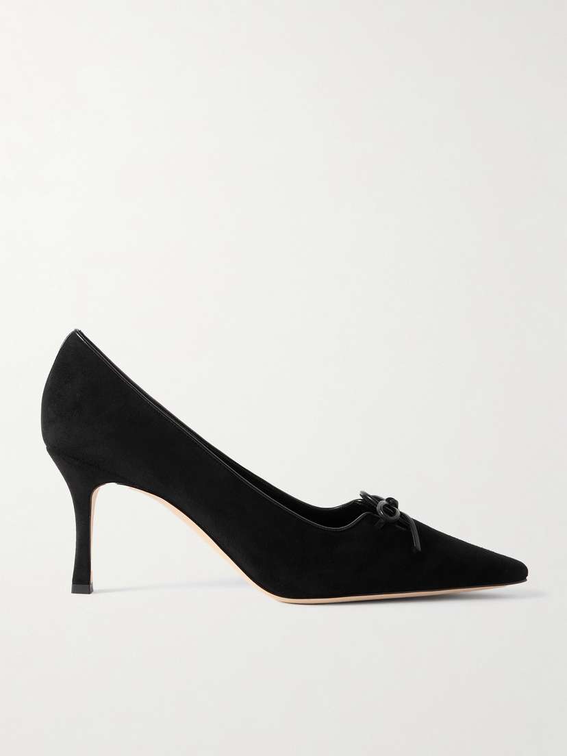 Manolo Blahnik Zaman 70 Leather-trimmed Suede Pointed-toe Pumps