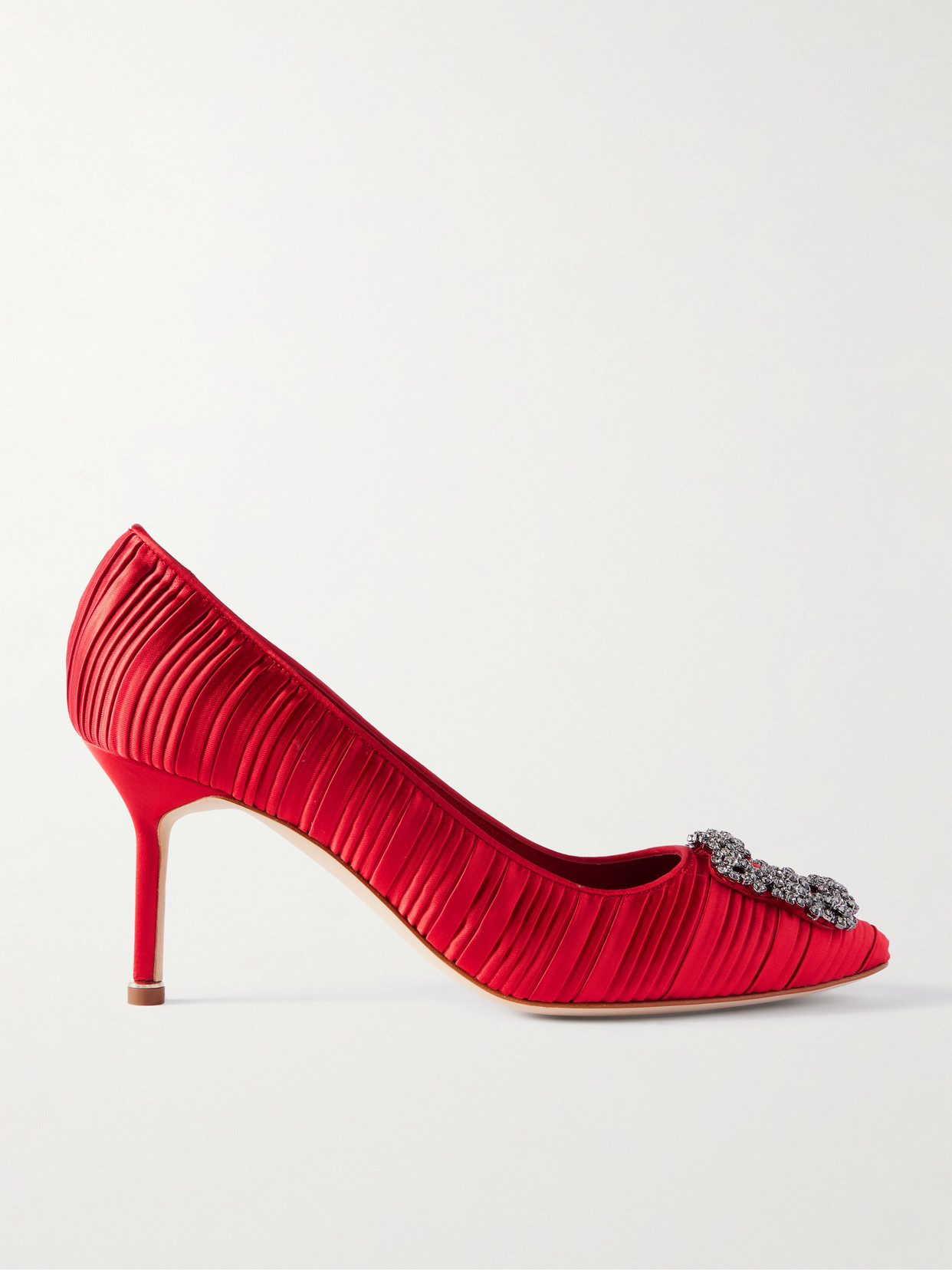 Manolo Blahnik Hangisi 90 Crystal Buckle Satin Pumps In Red