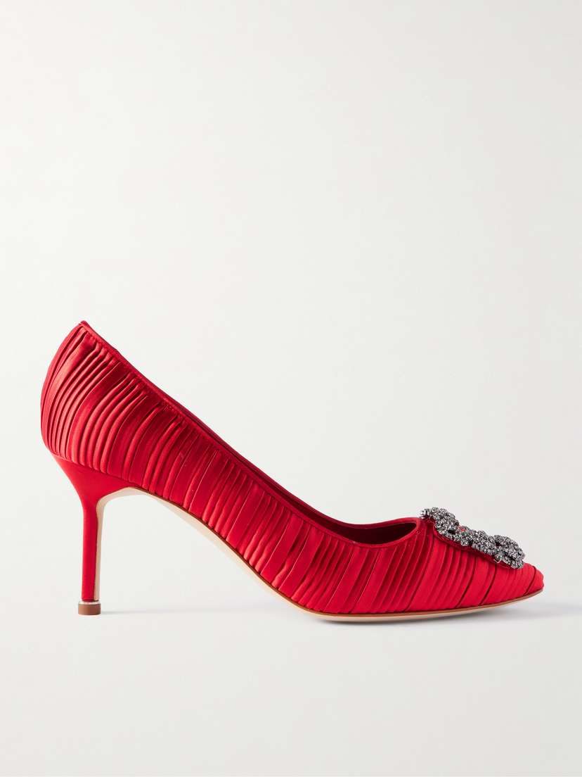 Manolo Blahnik Hangisi 70 Crystal-embellished Pleated Satin Pumps