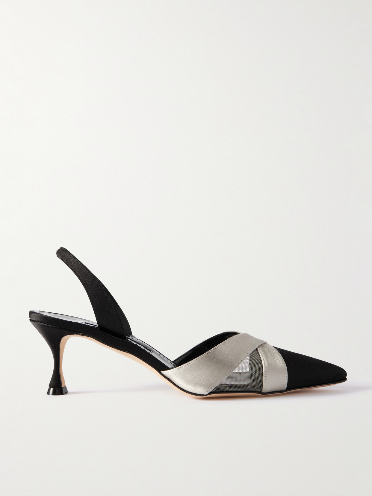 Manolo Blahnik - Oyounasli 50 Tulle-Trimmed Satin Slingback Pumps - Black