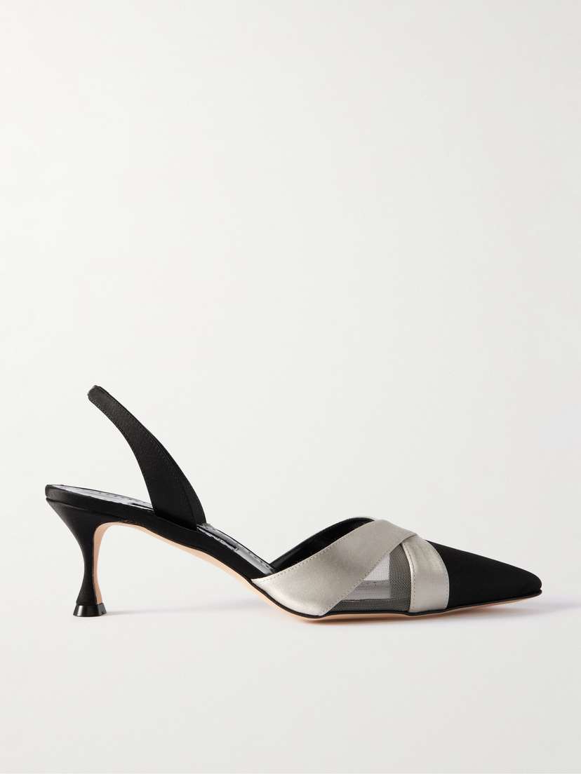 Manolo Blahnik Oyounasli 50 Tulle-trimmed Satin Slingback Pumps