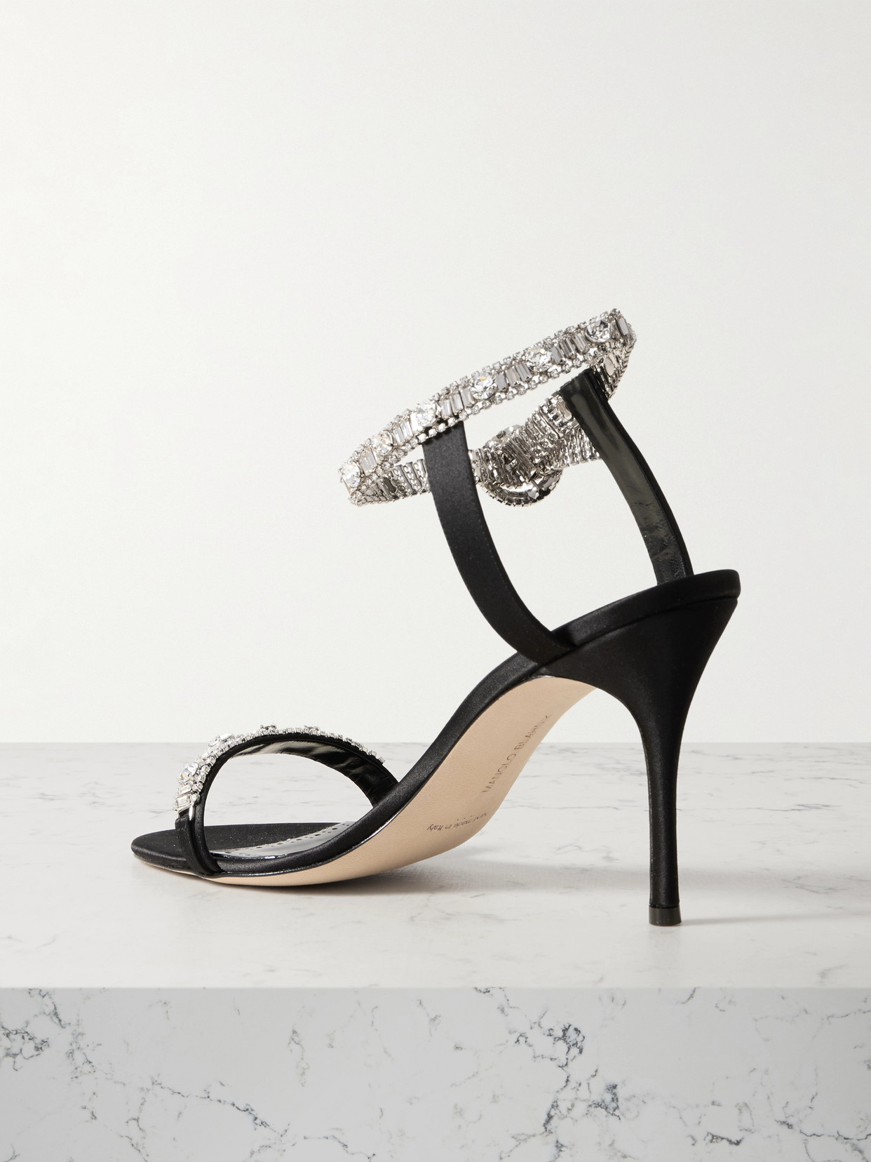 Manolo Blahnik Asasan 90 Crystal-embellished Satin Sandals In Black