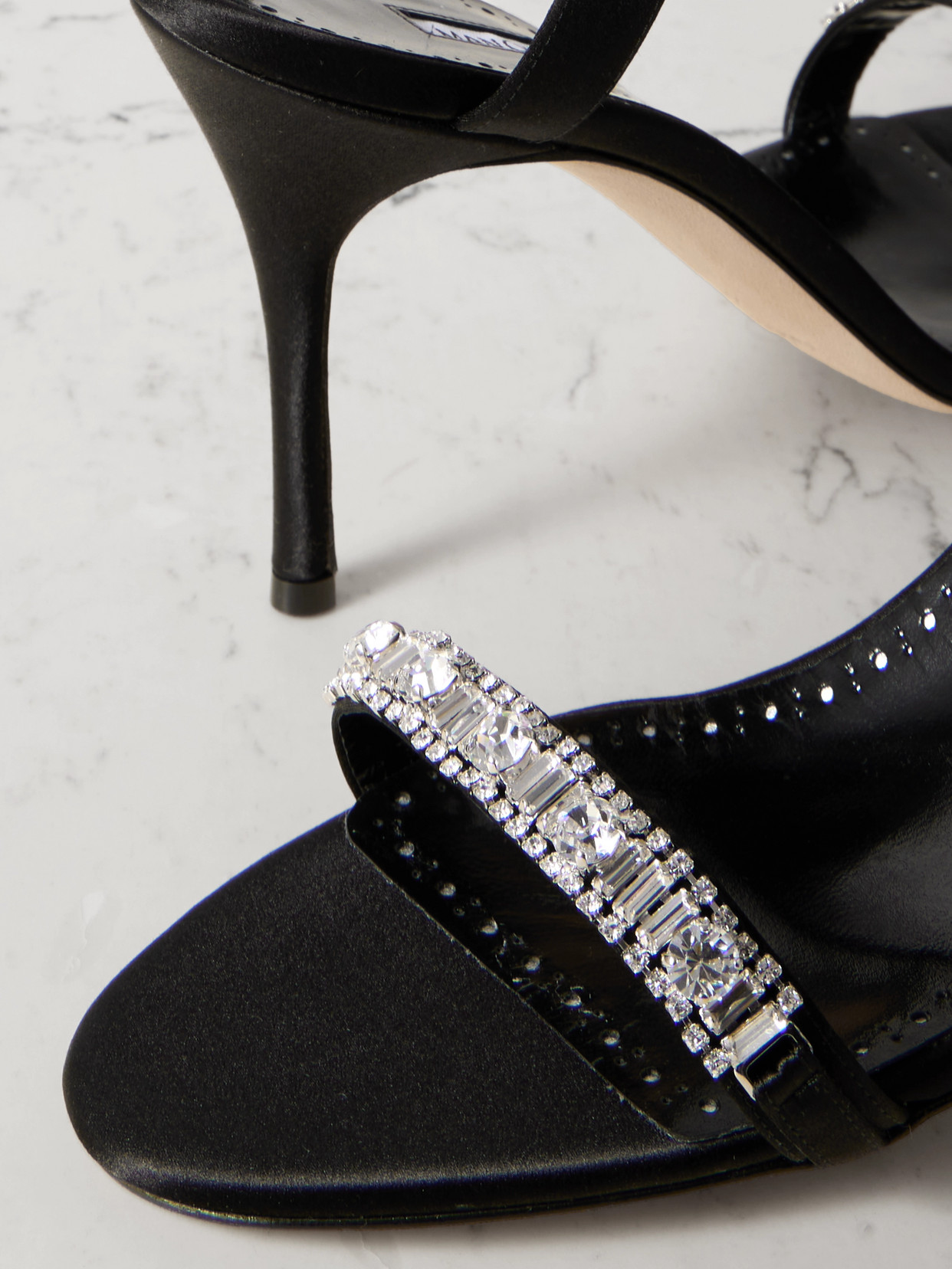 Manolo Blahnik Asasan 90 Crystal-embellished Satin Sandals In Black