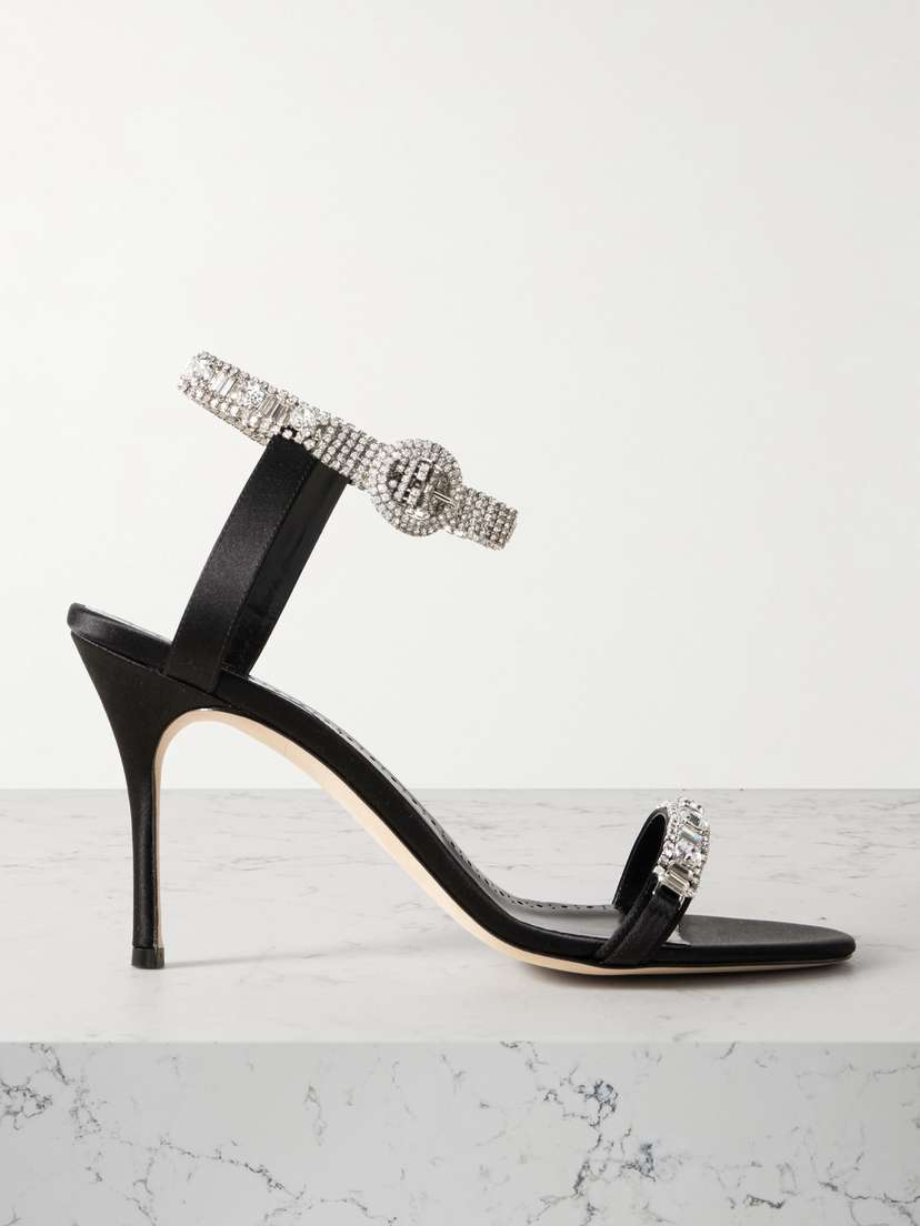 Manolo Blahnik Asasan 90 Crystal-embellished Satin Sandals